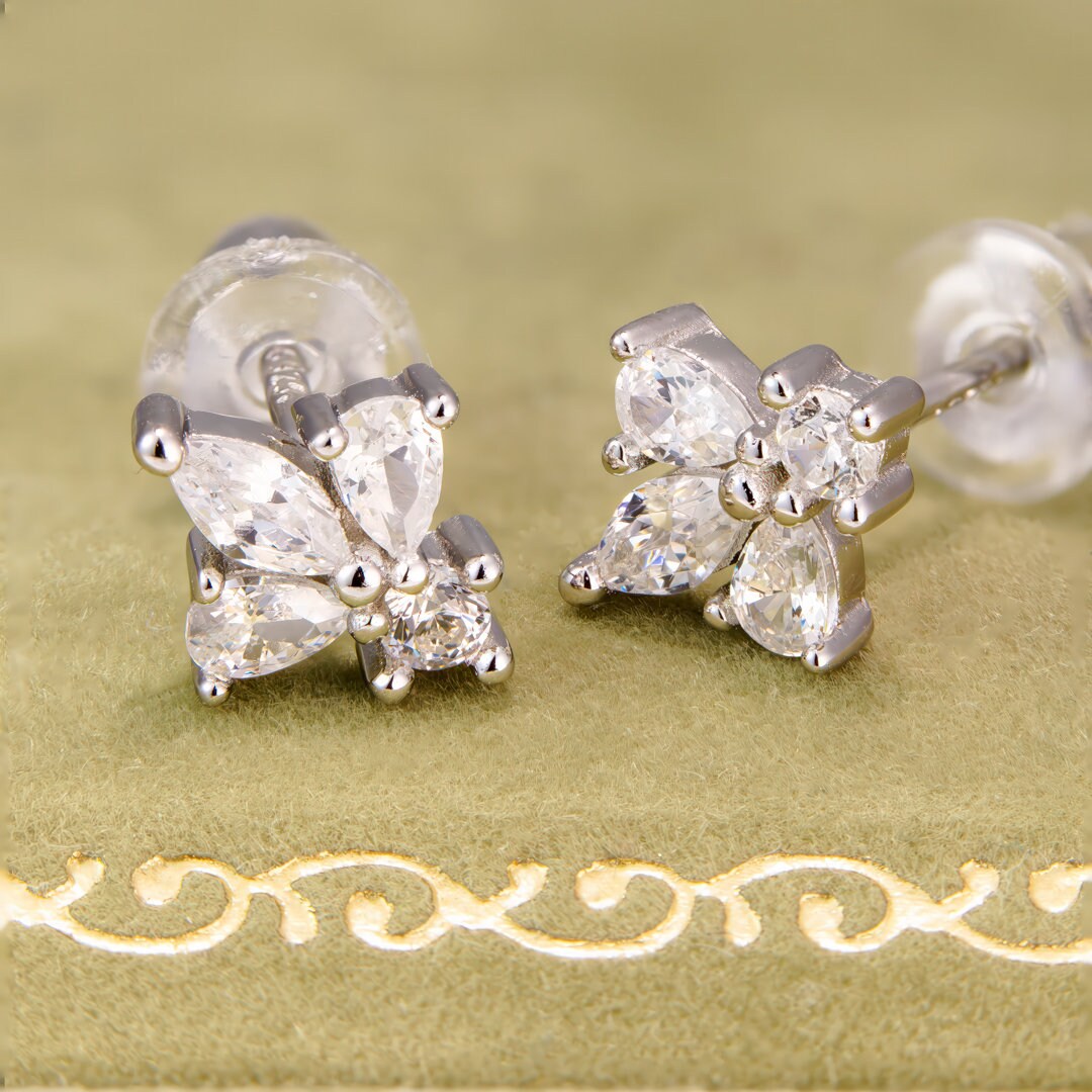 925 sterling silver earring studs, jewelry, Rhodium plating, cubic zirconia stone, Korean design.