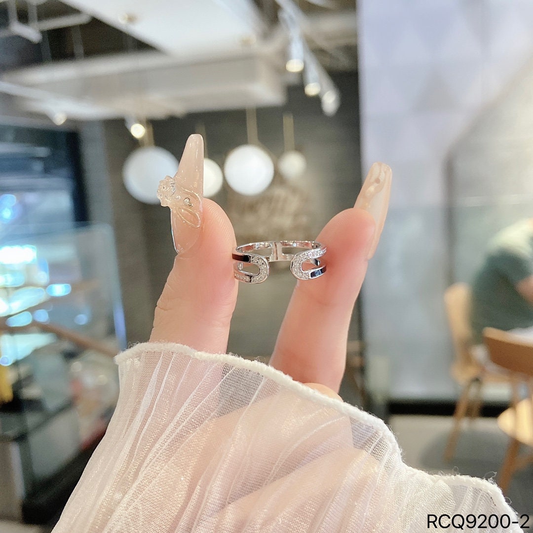 925 sterling silver ring, Rhodium Plating, cubic zircon, freeform, adjustable, open ring jewelry.