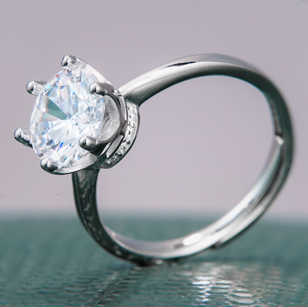 925 sterling silver ring, Rhodium Plating, cubic zircon, freeform, adjustable, open ring jewelry.