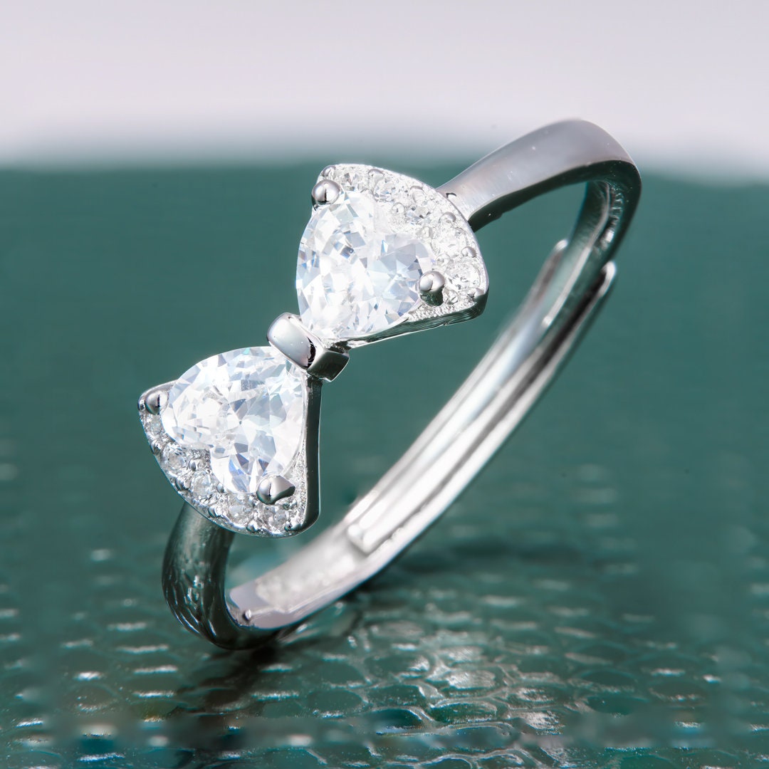 925 sterling silver ring, Rhodium Plating, cubic zircon, freeform, adjustable, open ring jewelry.