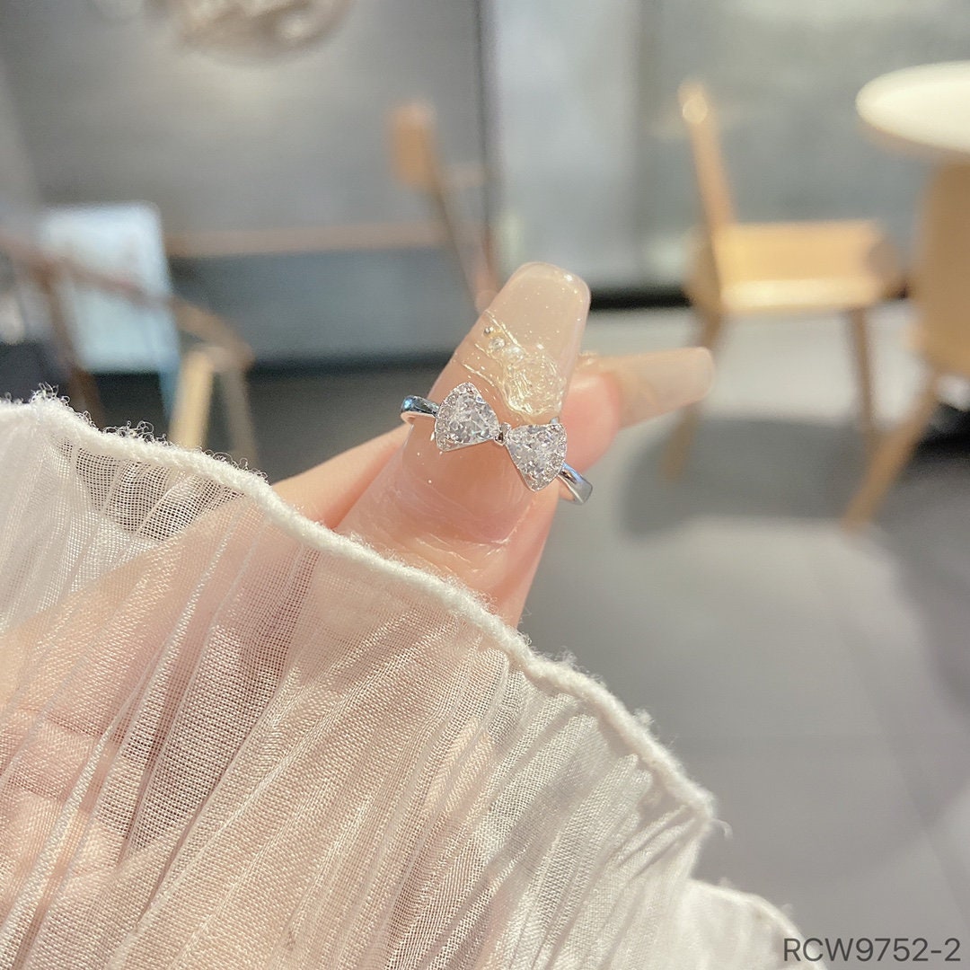 925 sterling silver ring, Rhodium Plating, cubic zircon, freeform, adjustable, open ring jewelry.