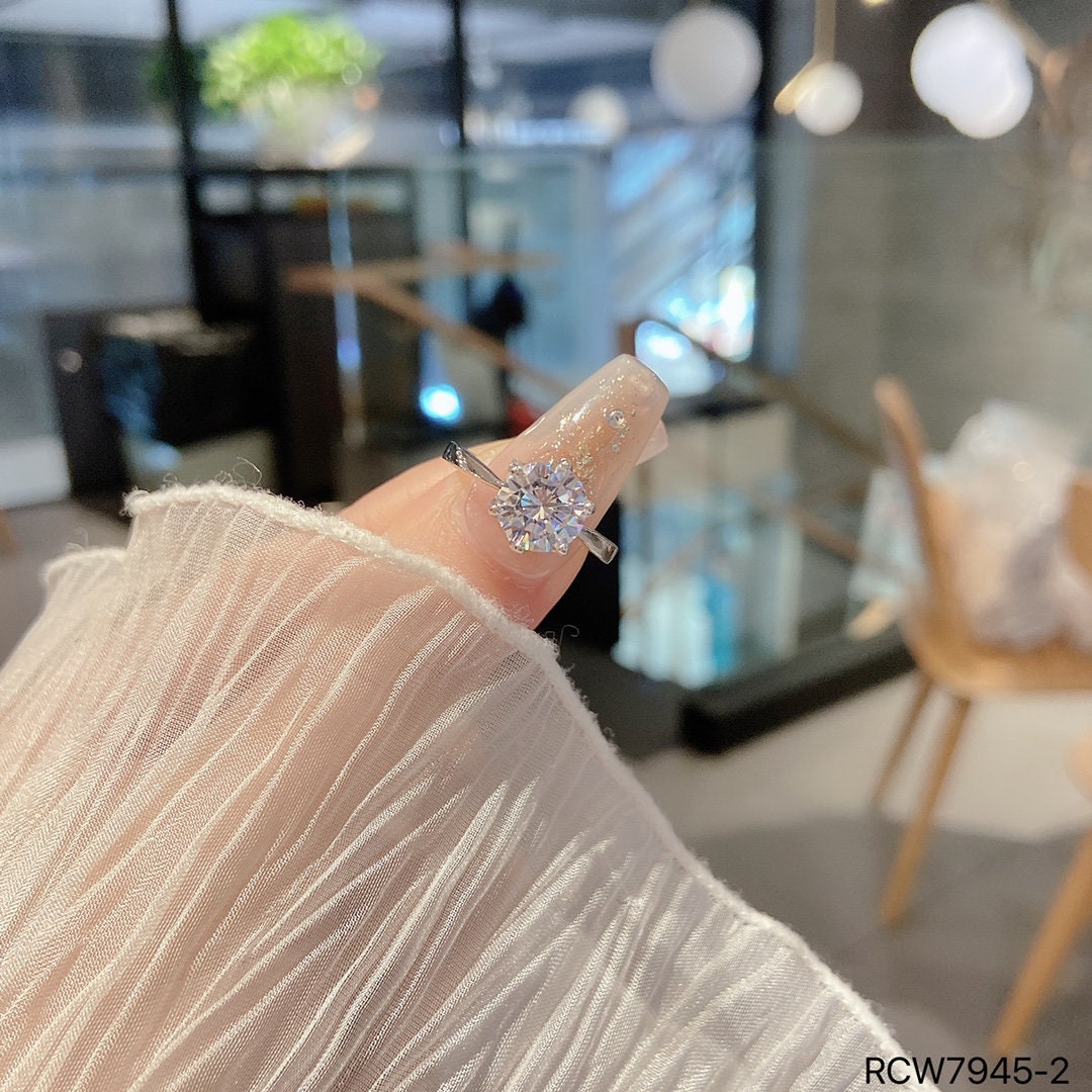925 sterling silver ring, Rhodium Plating, cubic zircon, freeform, adjustable, open ring jewelry.