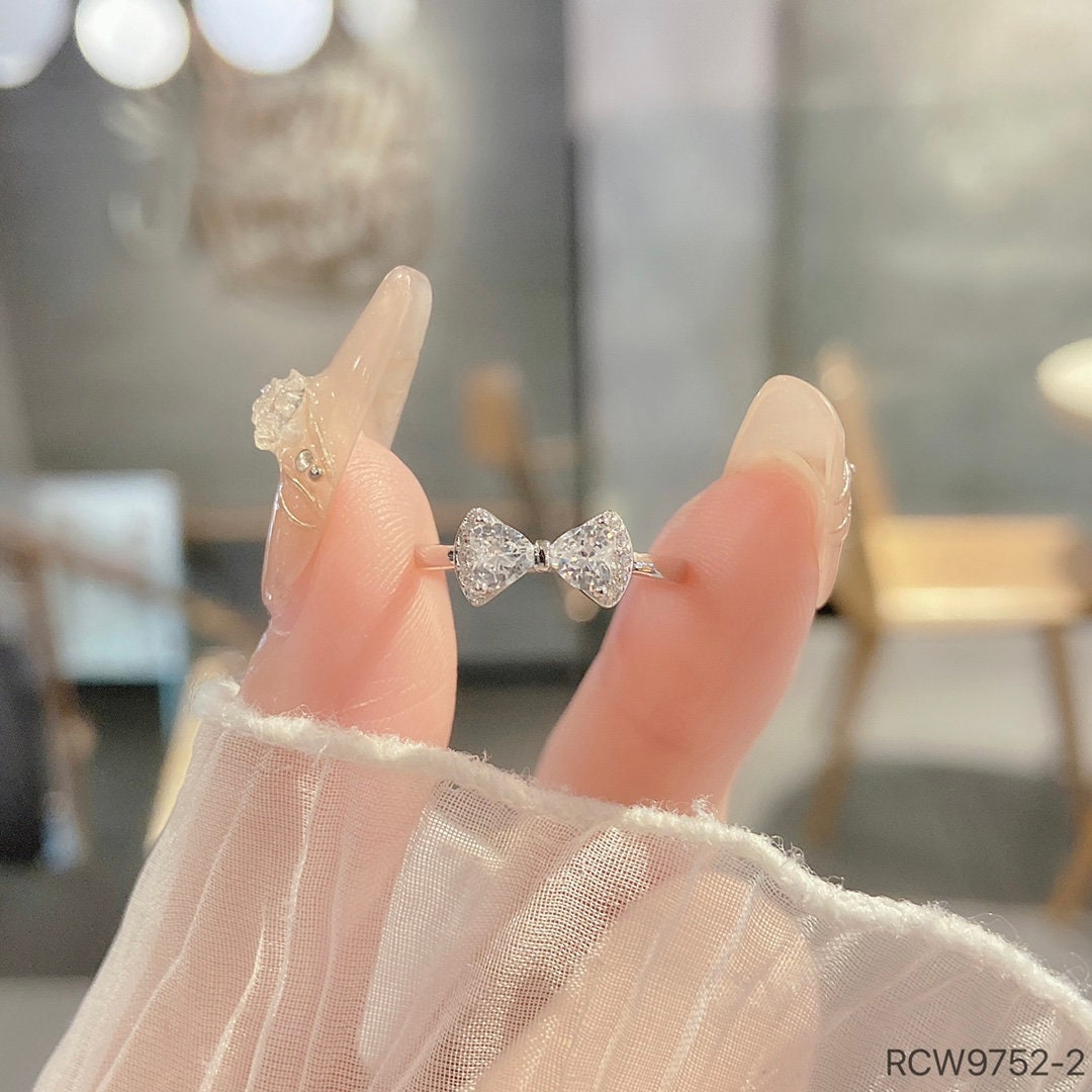 925 sterling silver ring, Rhodium Plating, cubic zircon, freeform, adjustable, open ring jewelry.