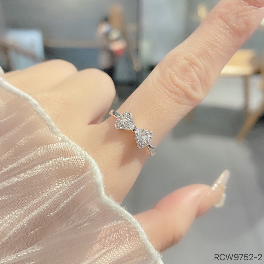 925 sterling silver ring, Rhodium Plating, cubic zircon, freeform, adjustable, open ring jewelry.
