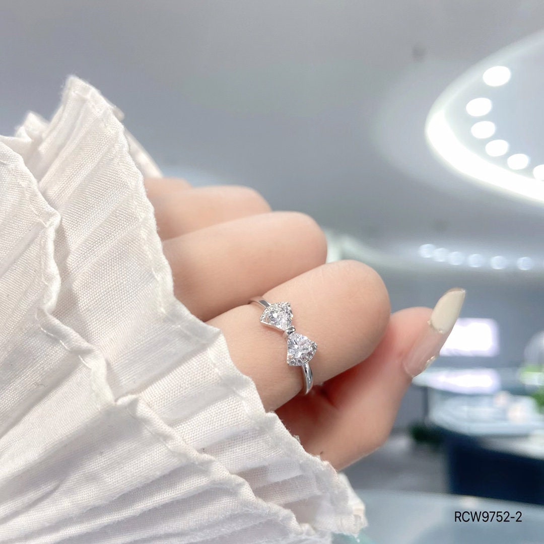 925 sterling silver ring, Rhodium Plating, cubic zircon, freeform, adjustable, open ring jewelry.