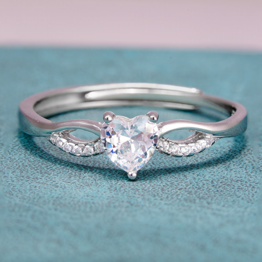 925 sterling silver ring Rhodium Plating cubic zircon adjustable open