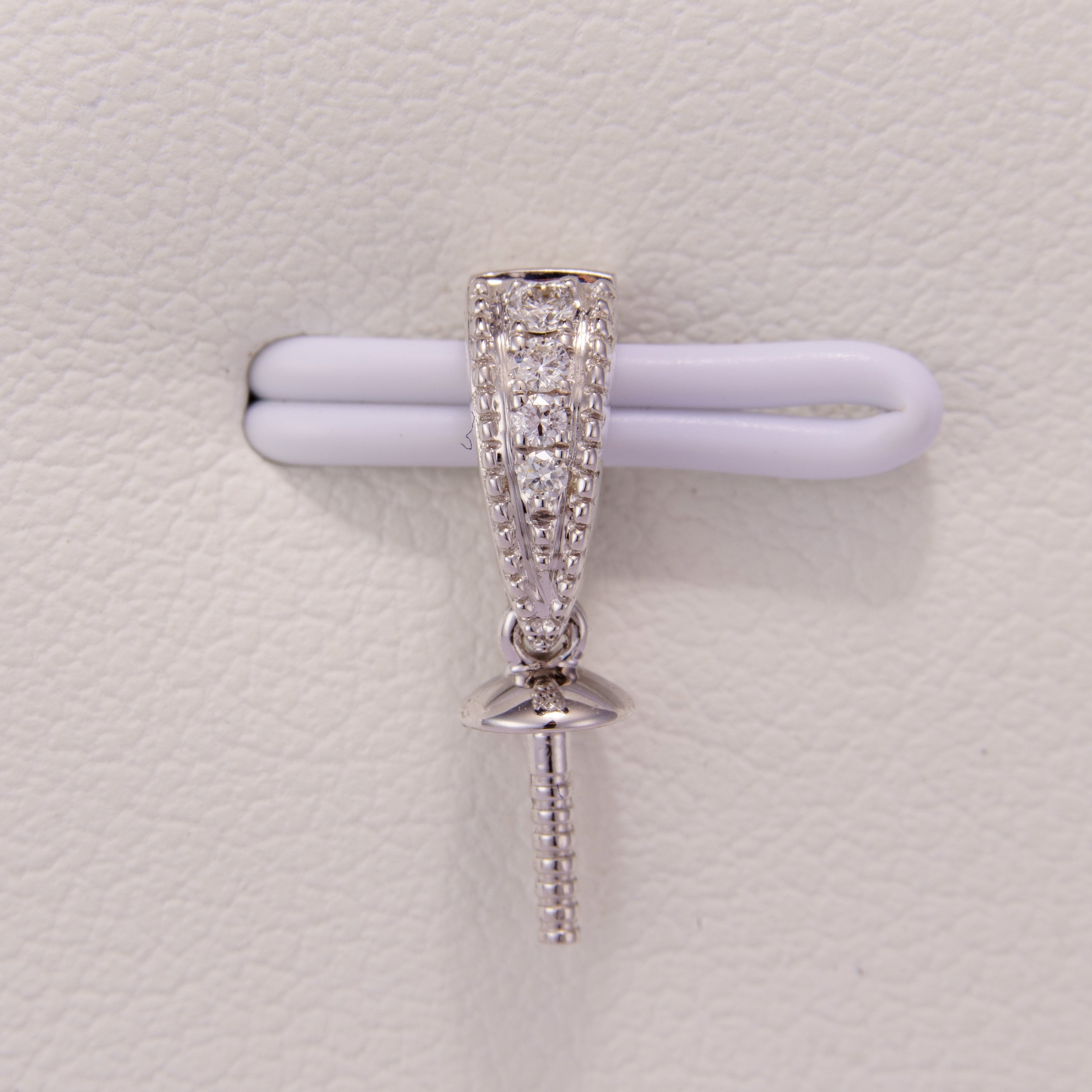 White gold pearl pendant bail - 14k, 0.081ct natural diamond, grtc lab certified