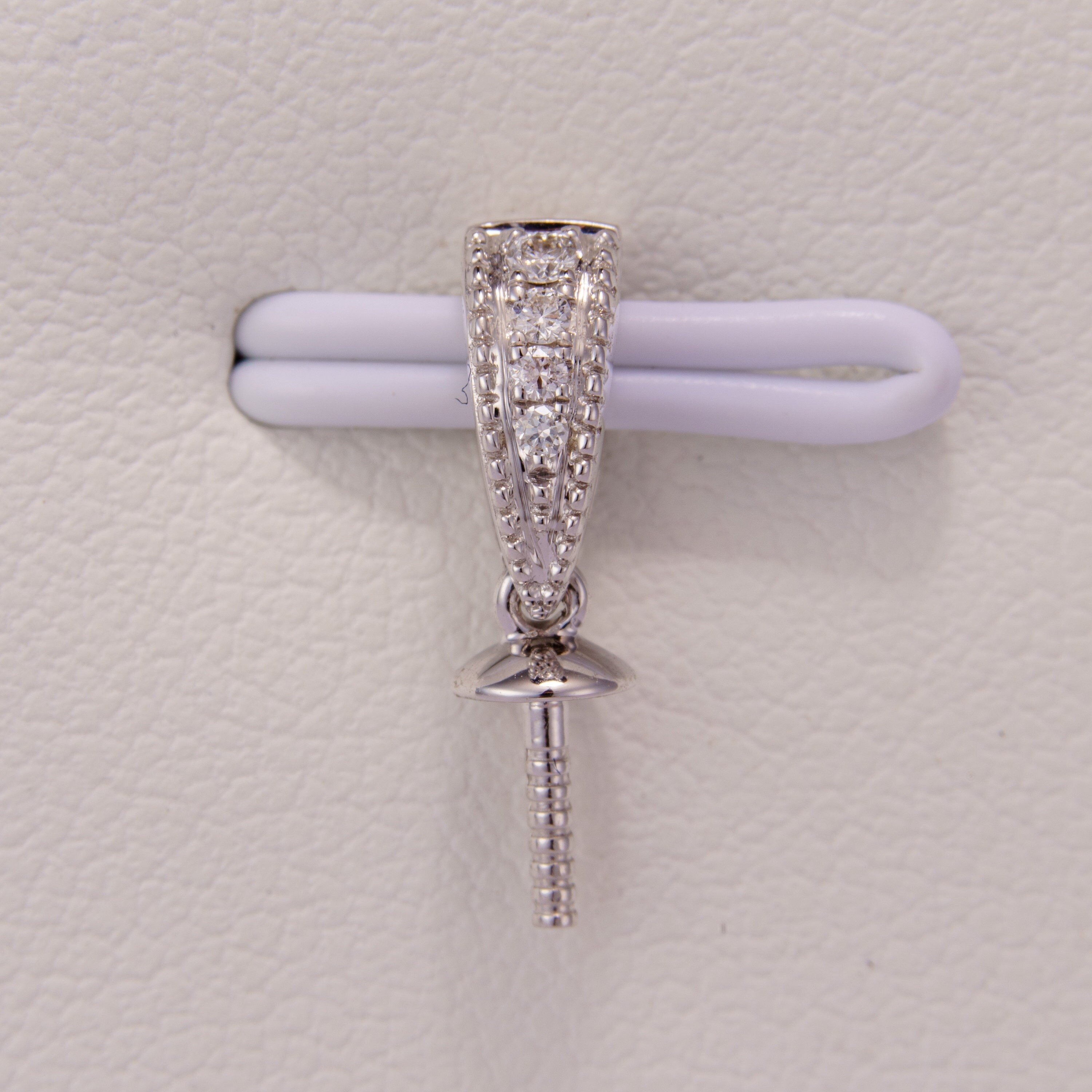 White gold pearl pendant bail - 14k, 0.081ct natural diamond, grtc lab certified
