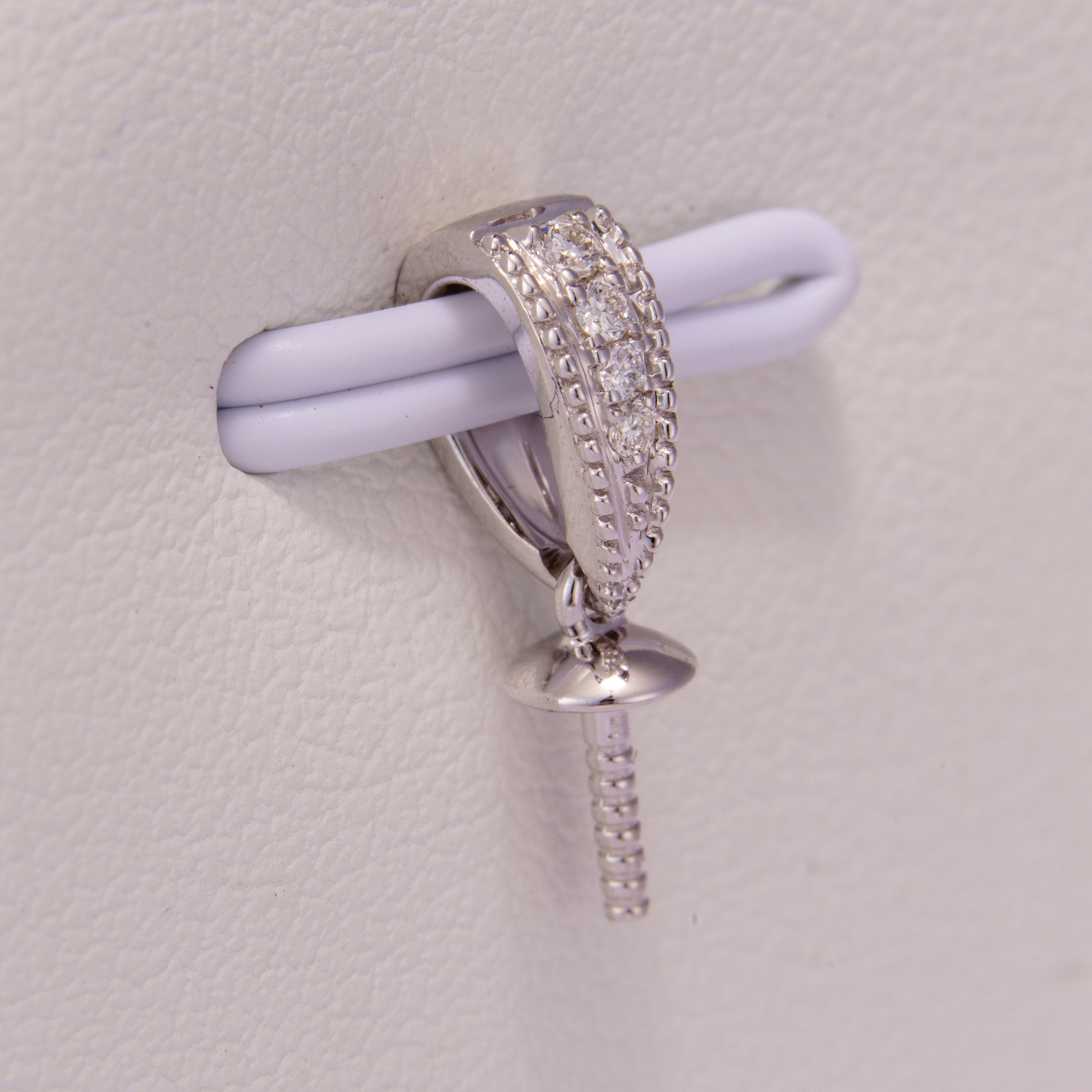 White gold pearl pendant bail - 14k, 0.081ct natural diamond, grtc lab certified