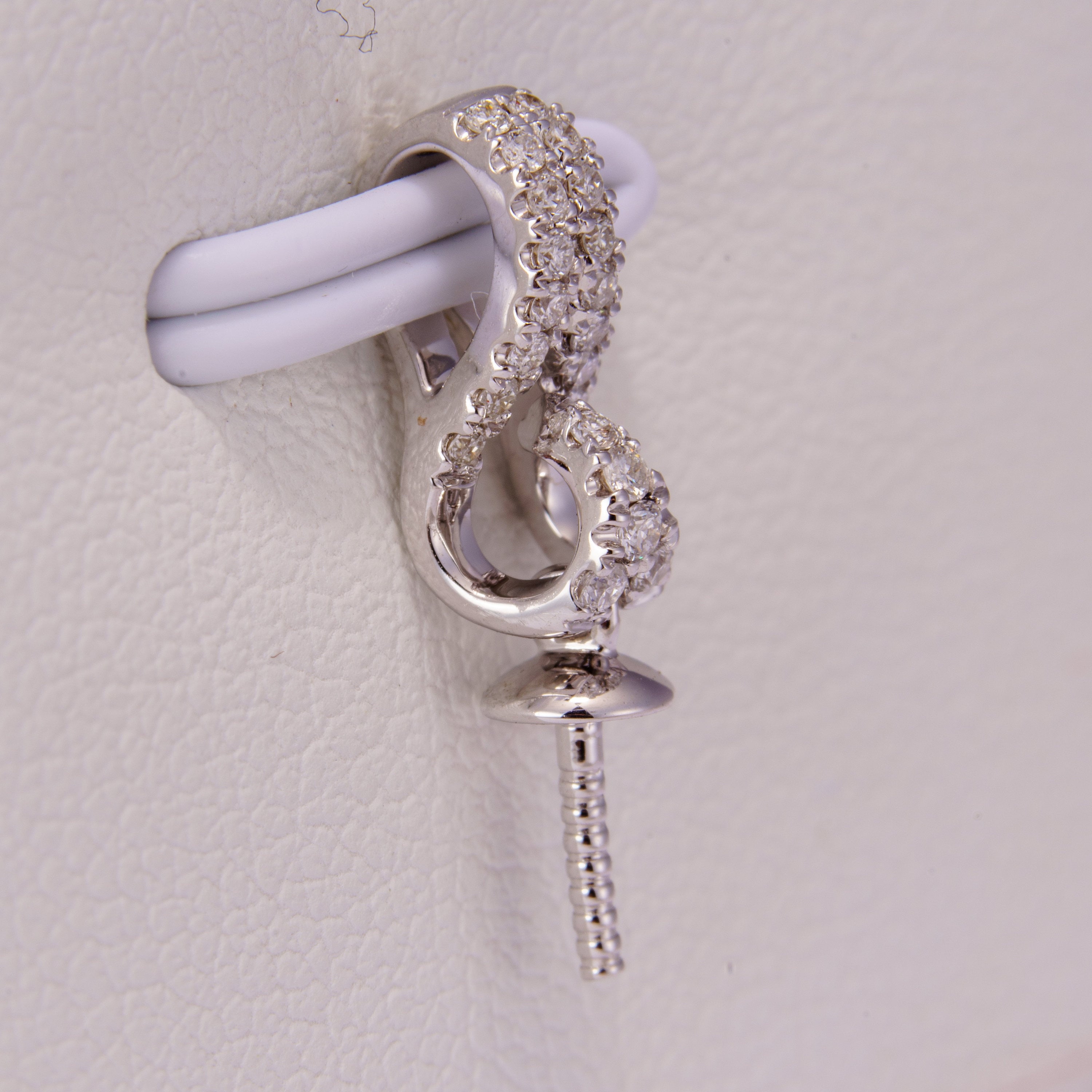 White gold pearl pendant bail - 14k, 0.085ct natural diamond, grtc lab certified