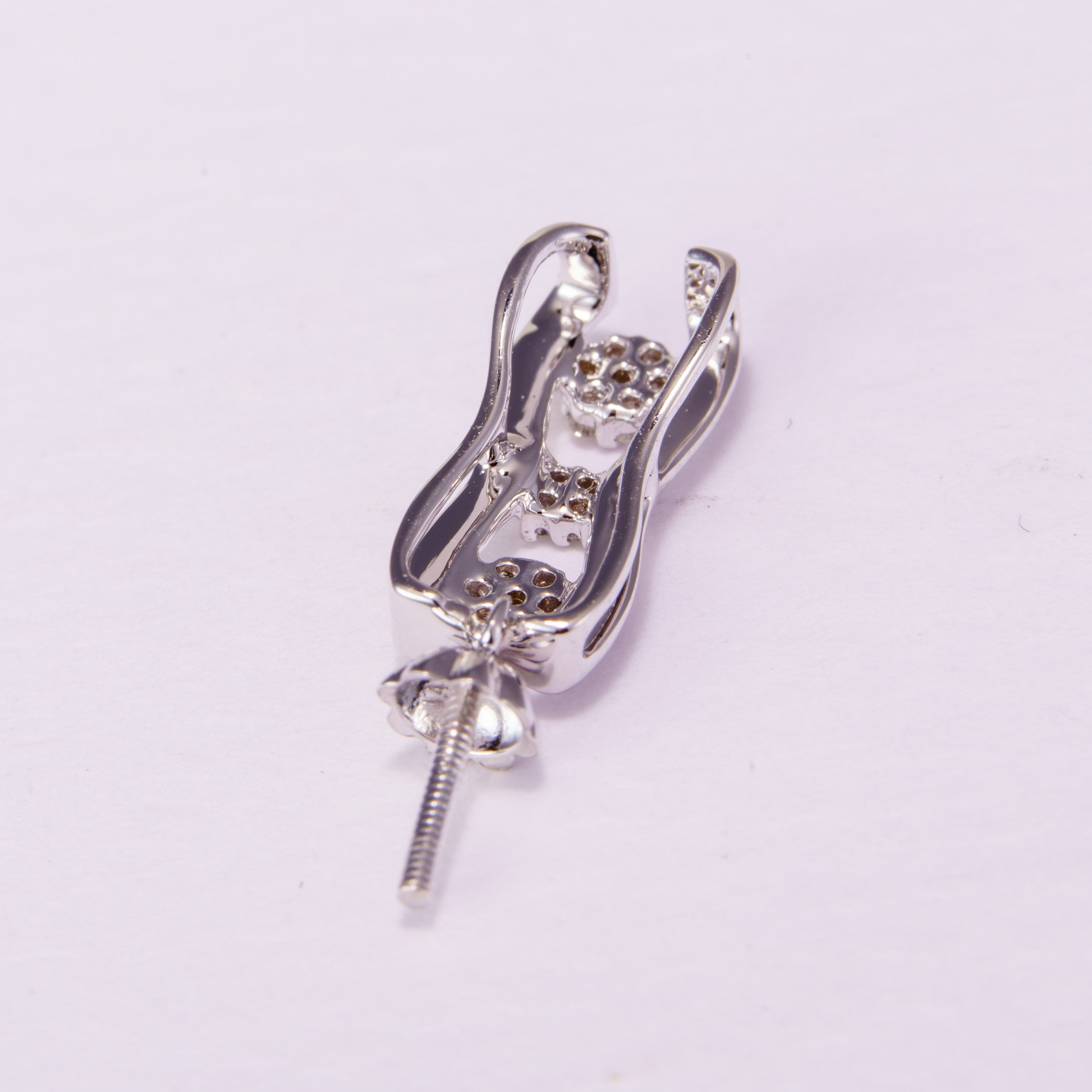 White gold pearl pendant bail - 14k, 0.065ct natural diamond, grtc lab certified