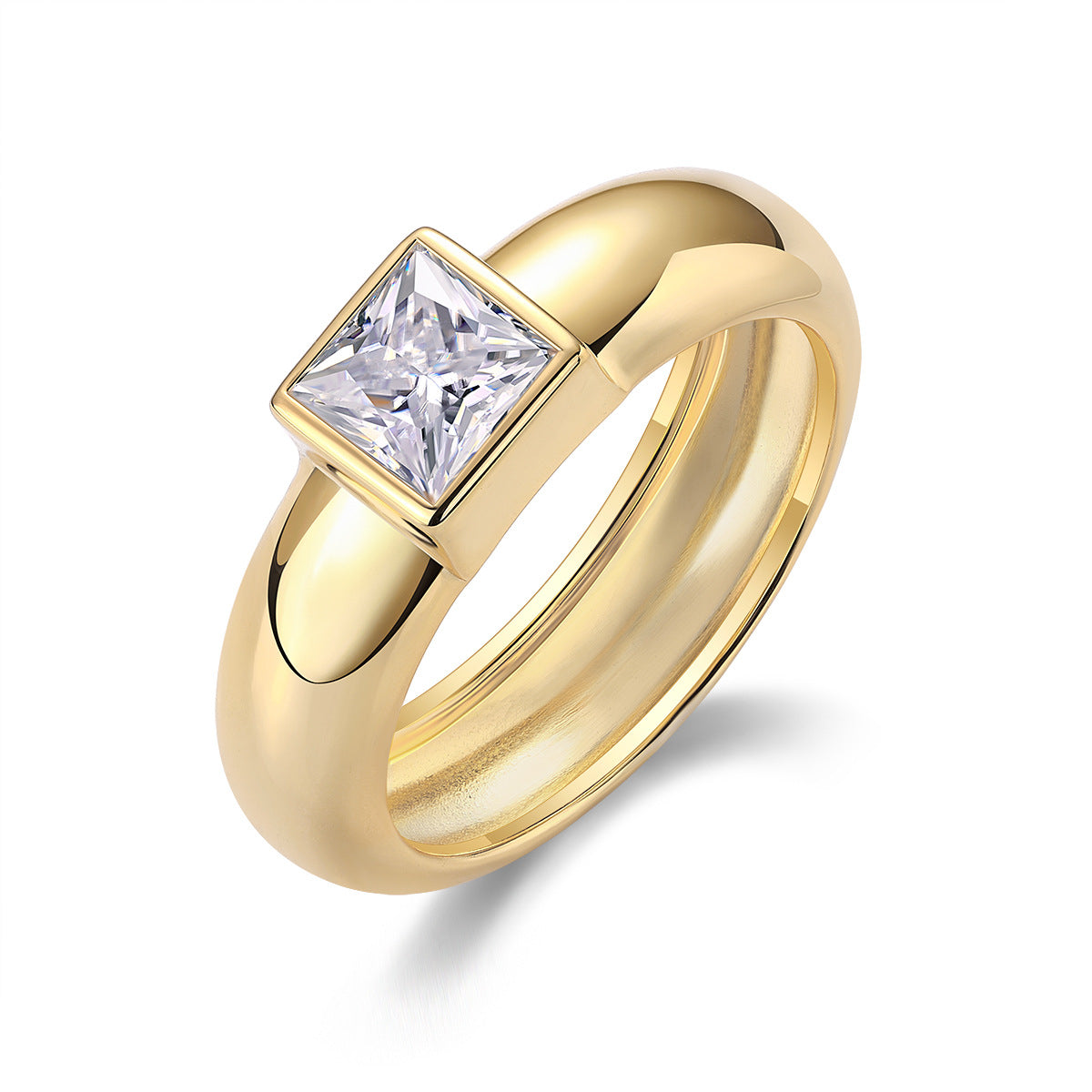 Radiant Princess Cut Gold Ring Moissanite