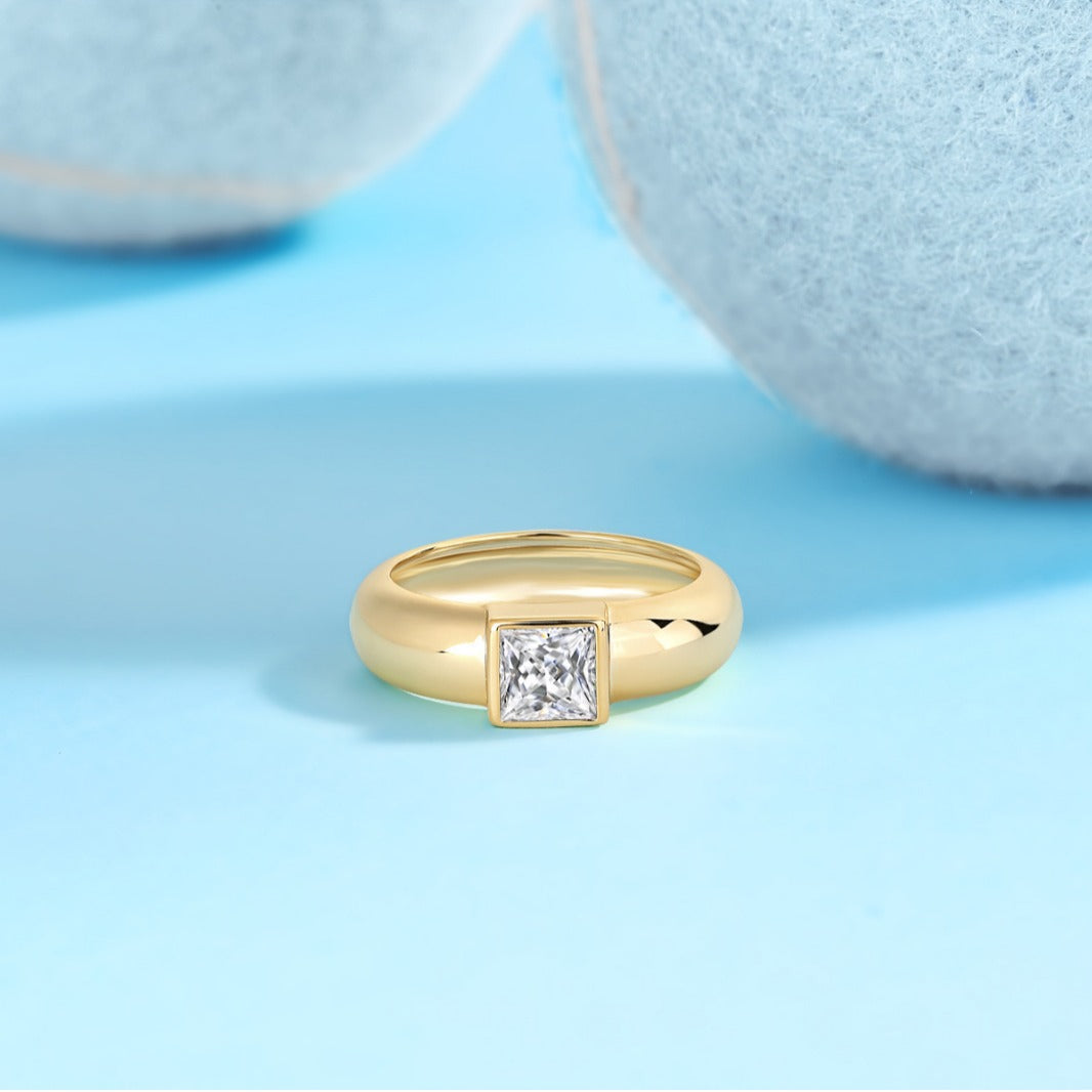 Radiant Princess Cut Gold Ring Moissanite