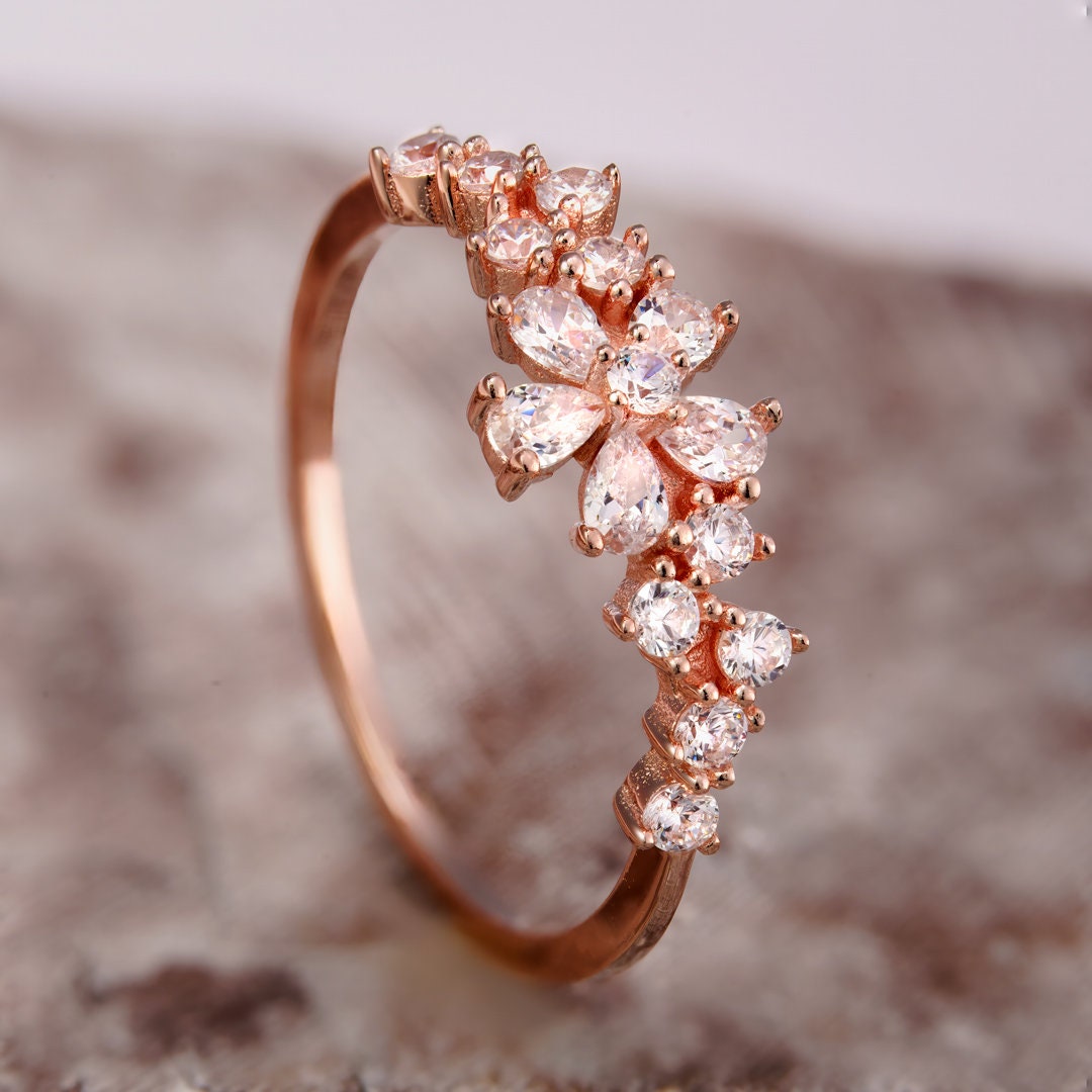 925 sterling silver ring, rosegold plating, jewelry, cubic zircon, size 6.5.