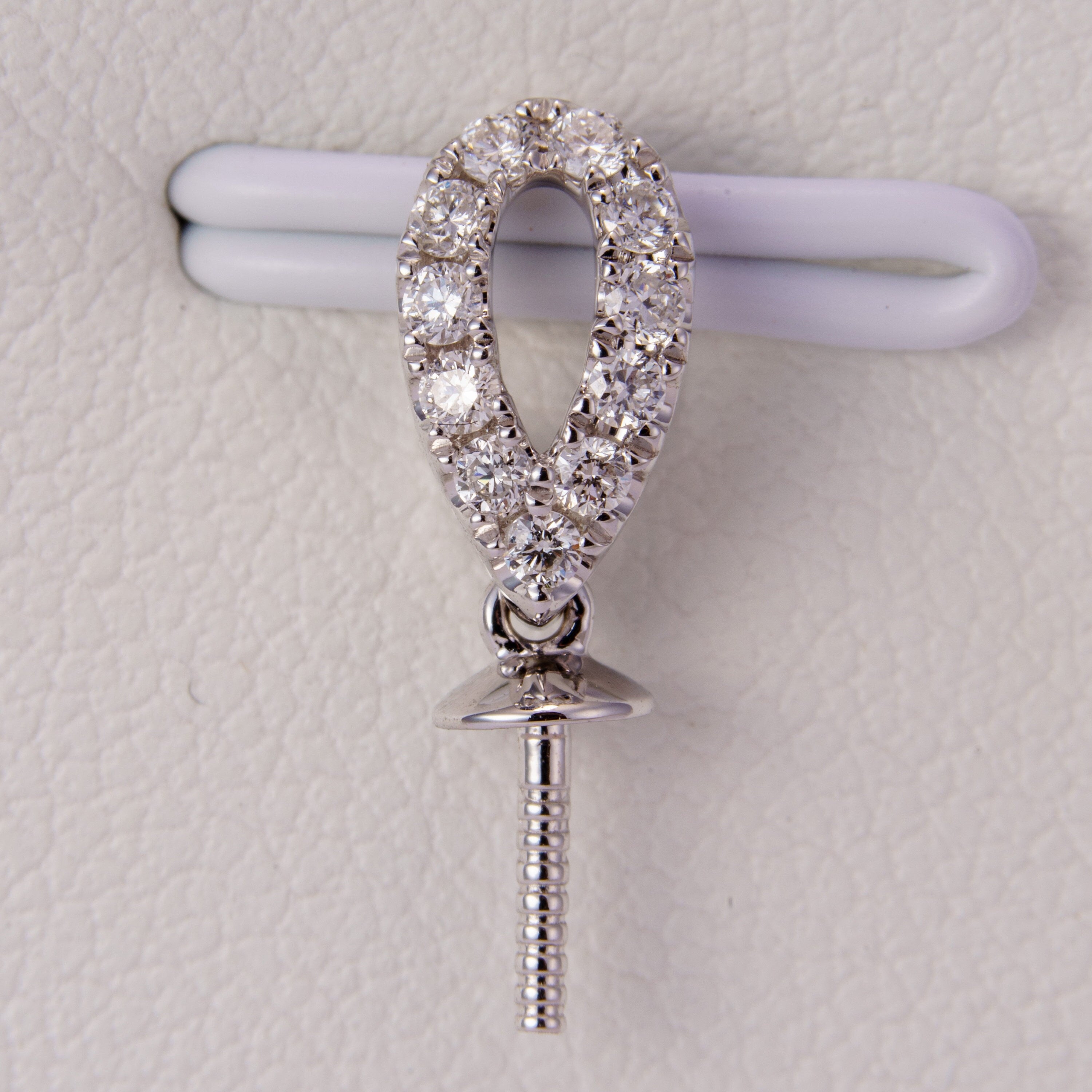 White gold pearl pendant bail - 14k, 0.116ct natural diamond, grtc lab certified