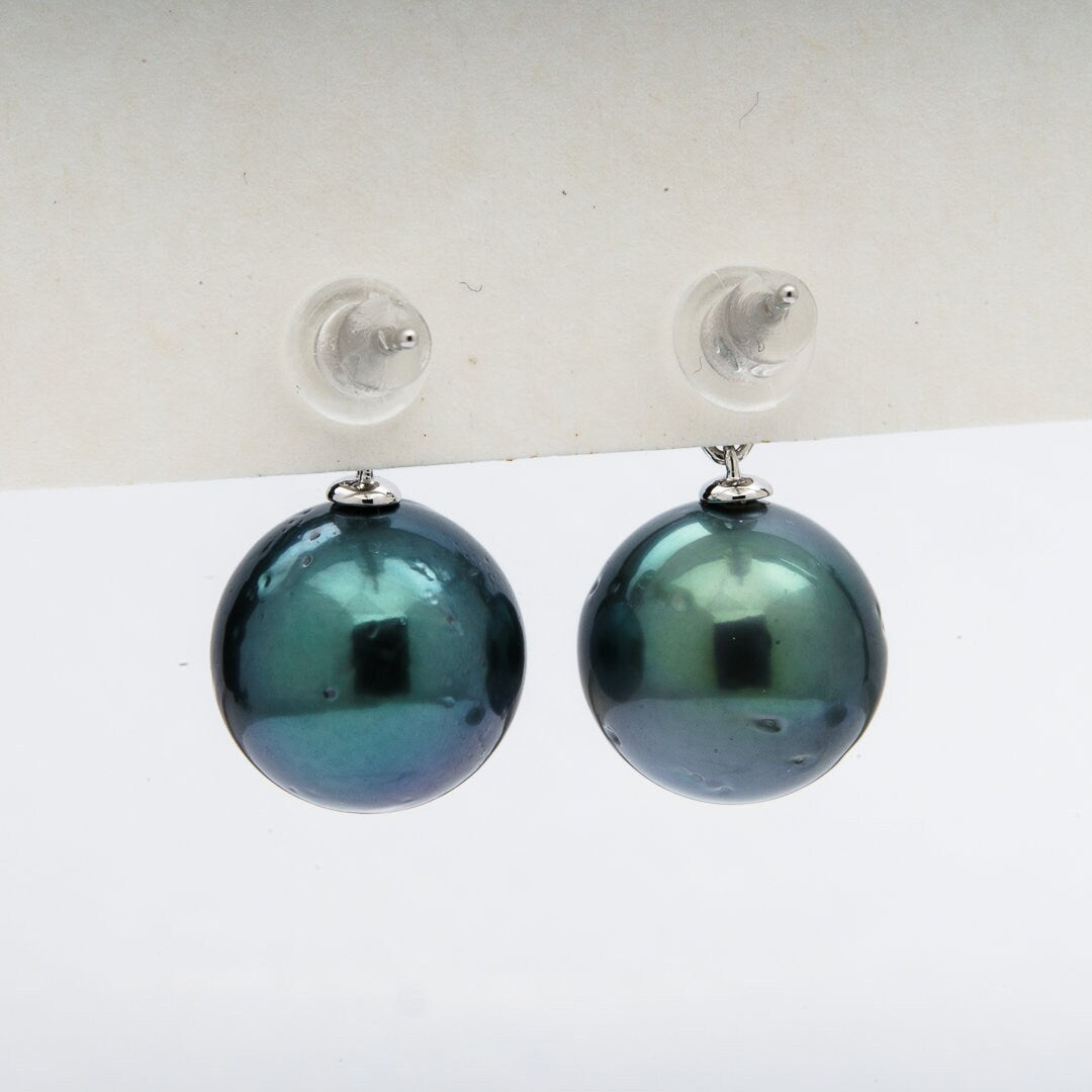 Tahitian pearl earrings 11mm, 925 sterling silver with rhodium finish and cubic zirconia