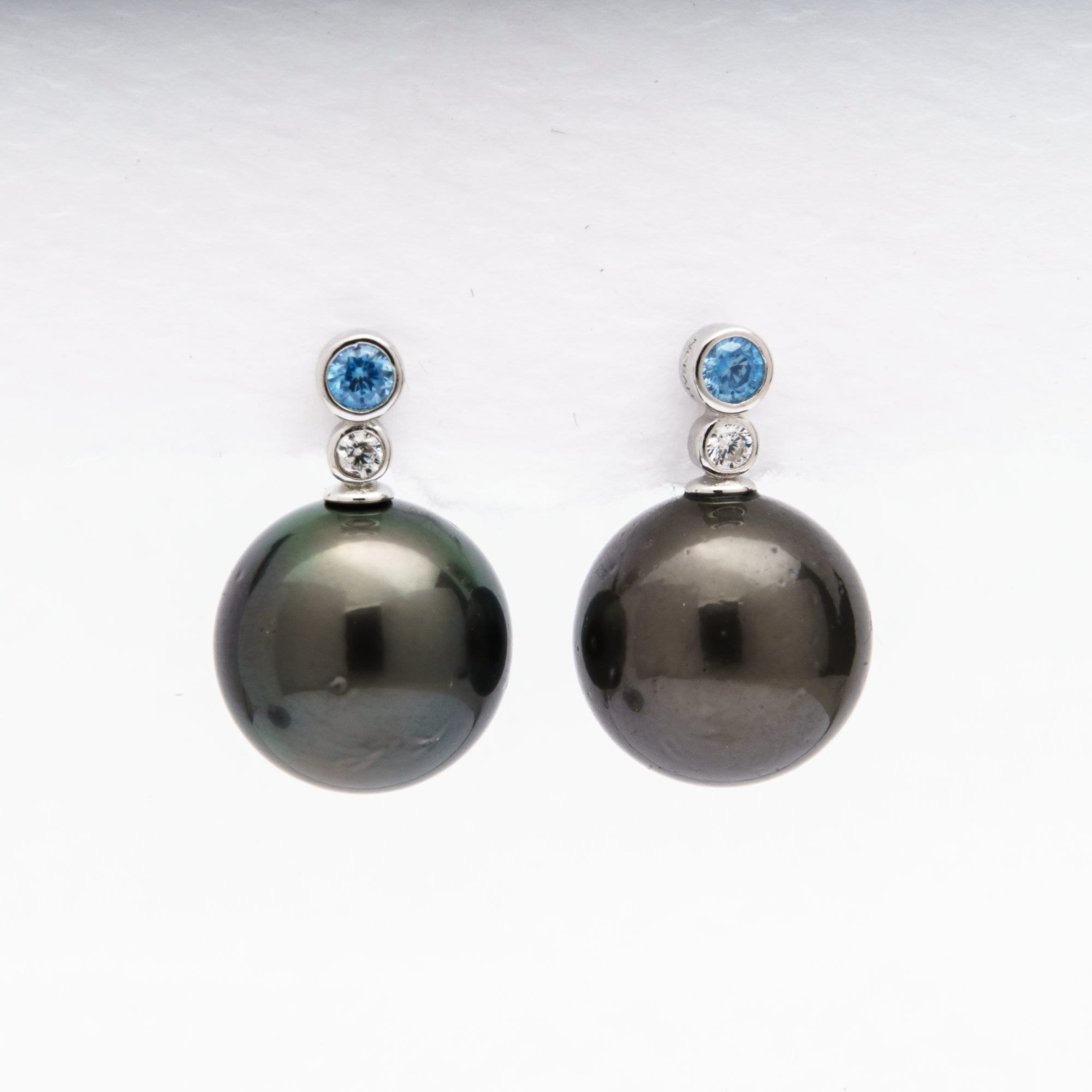 Tahitian pearl earrings 11mm, 925 sterling silver with rhodium finish and cubic zirconia