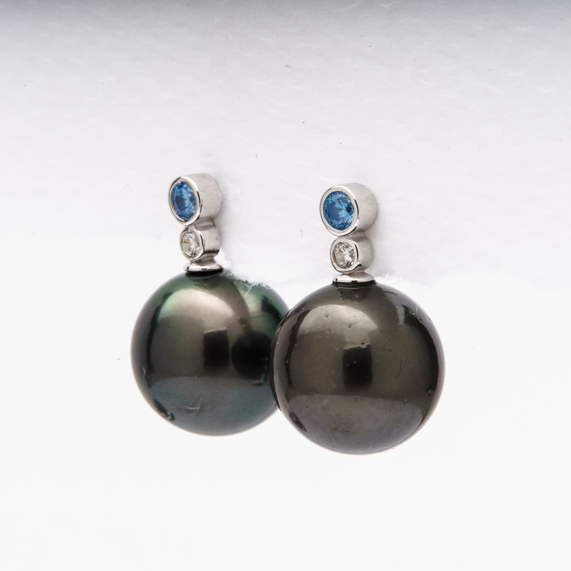 Tahitian pearl earrings 11mm, 925 sterling silver with rhodium finish and cubic zirconia