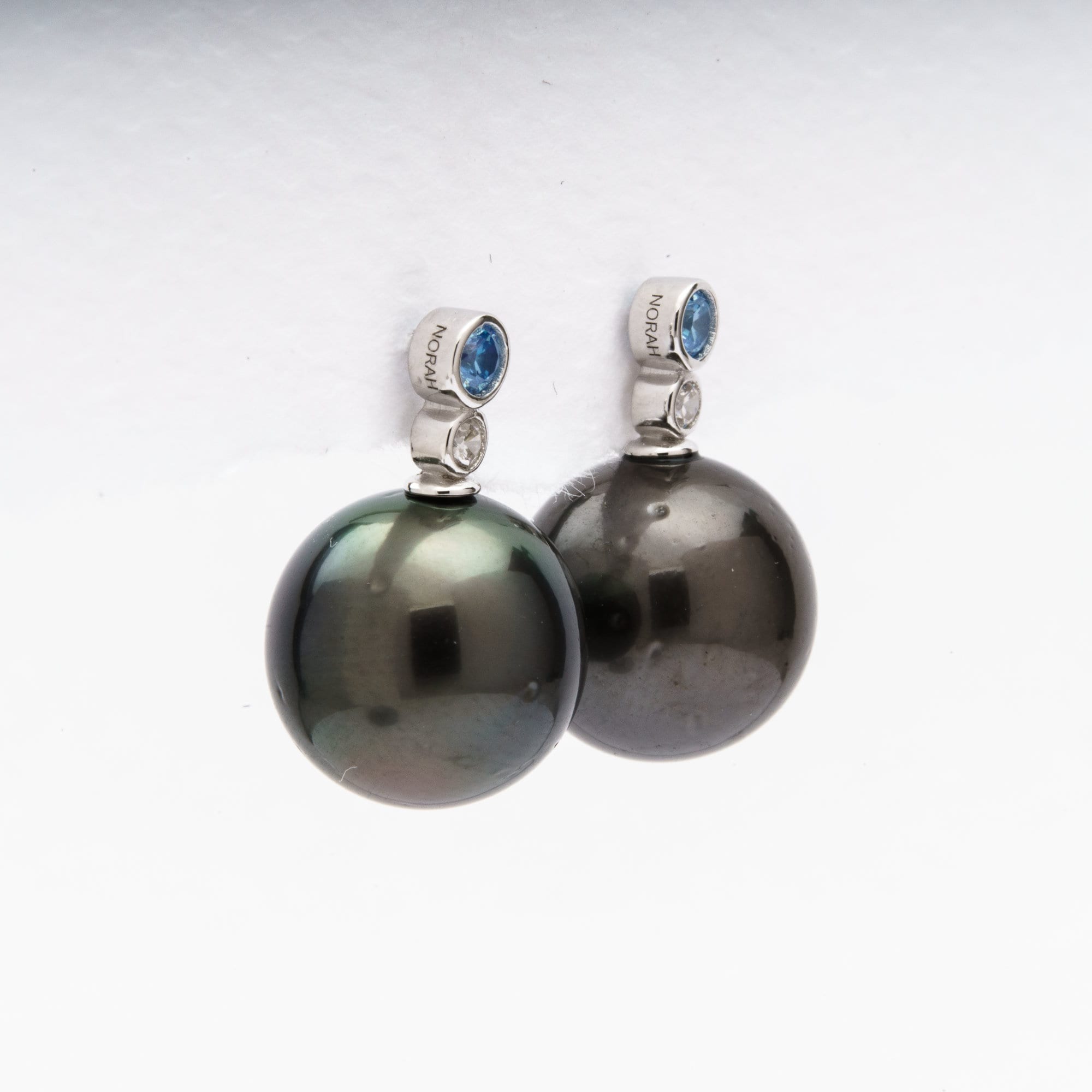 Tahitian pearl earrings 11mm, 925 sterling silver with rhodium finish and cubic zirconia