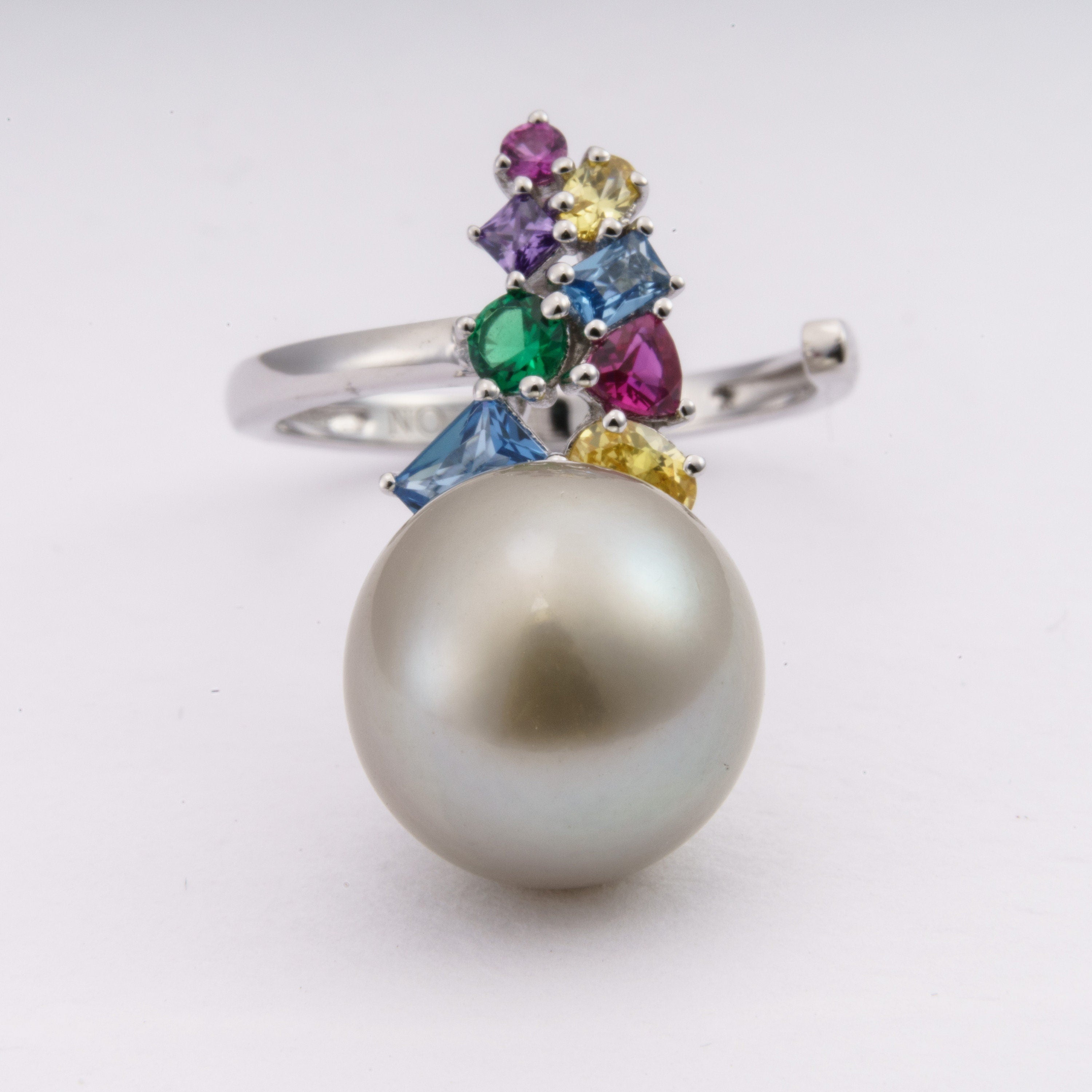 12mm tahitian pearl ring, size 5.5 us, 925 sterling silver with cubic zirconia