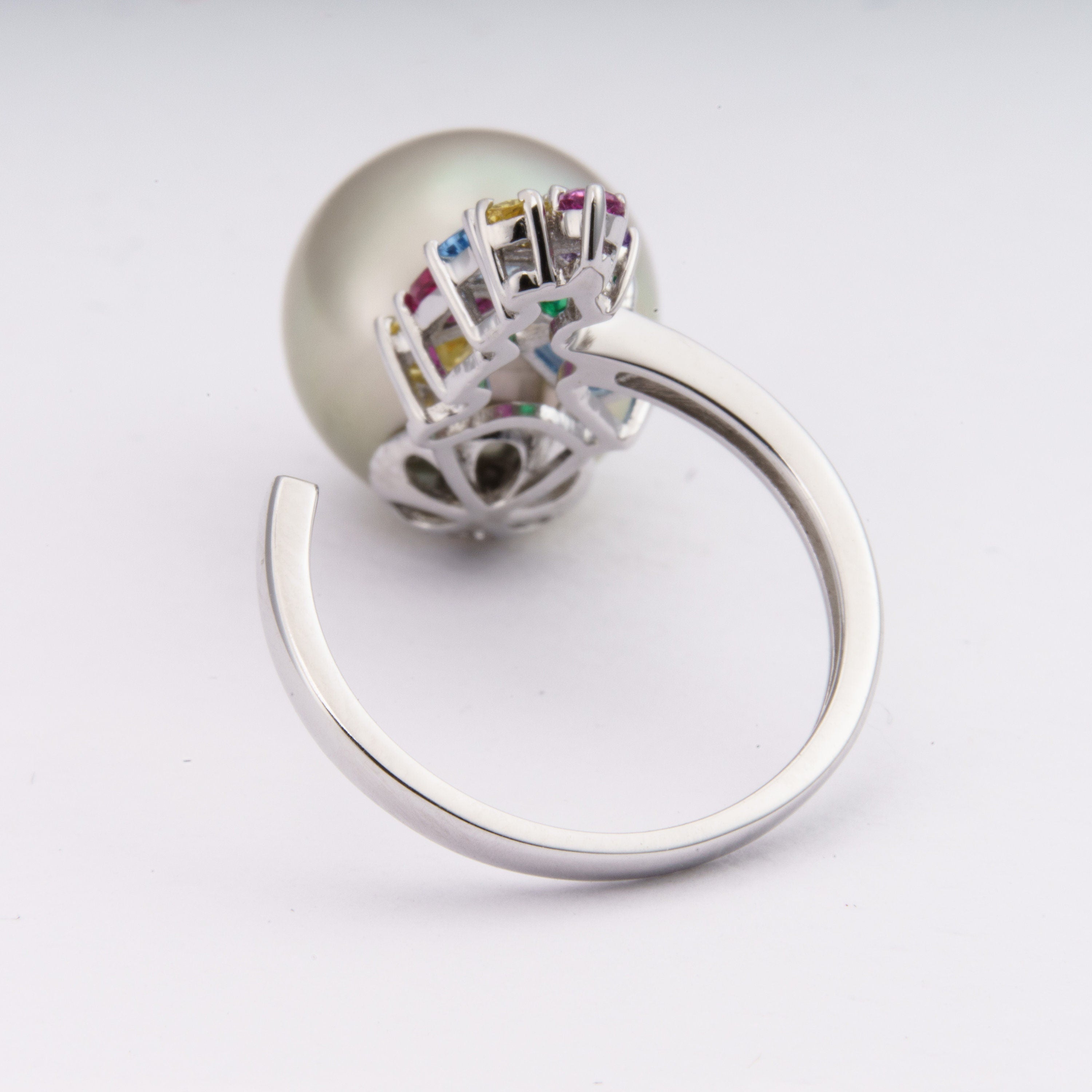 12mm tahitian pearl ring, size 5.5 us, 925 sterling silver with cubic zirconia