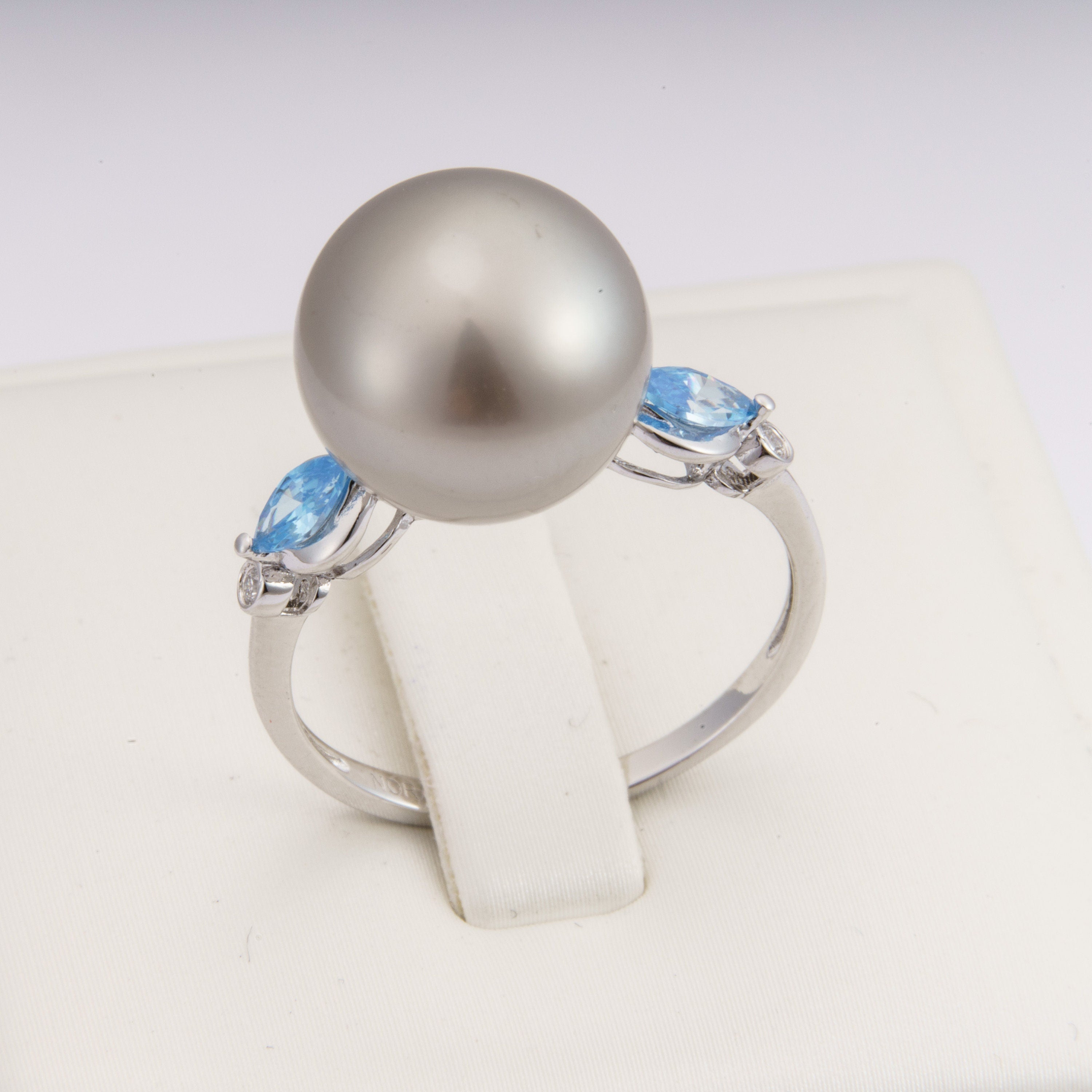 12mm tahitian pearl ring, size 7.5 us, 925 sterling silver with cubic zirconia
