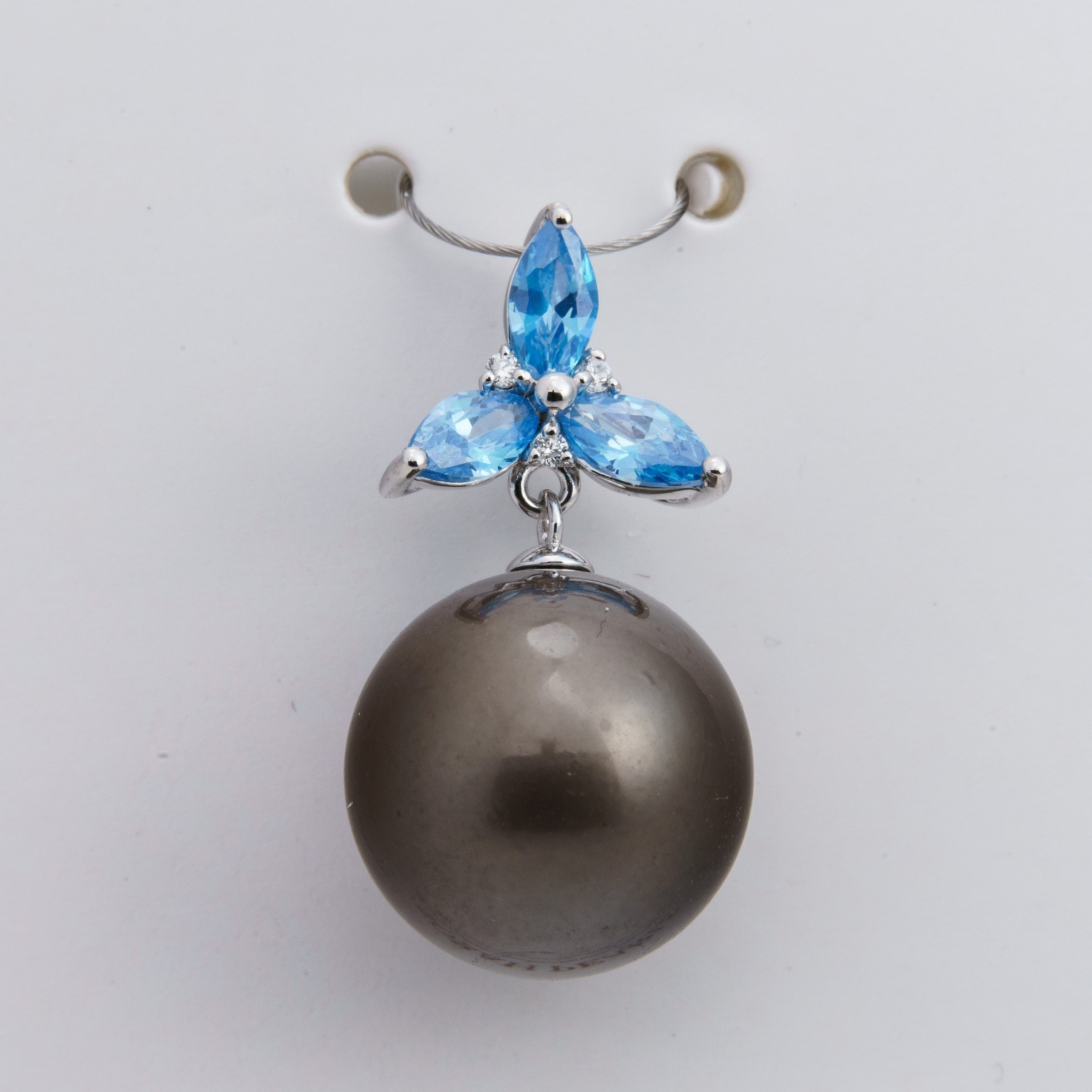 13mm tahitian pearl pendant, 925 sterling silver, rhodium finish, cubic zirconia
