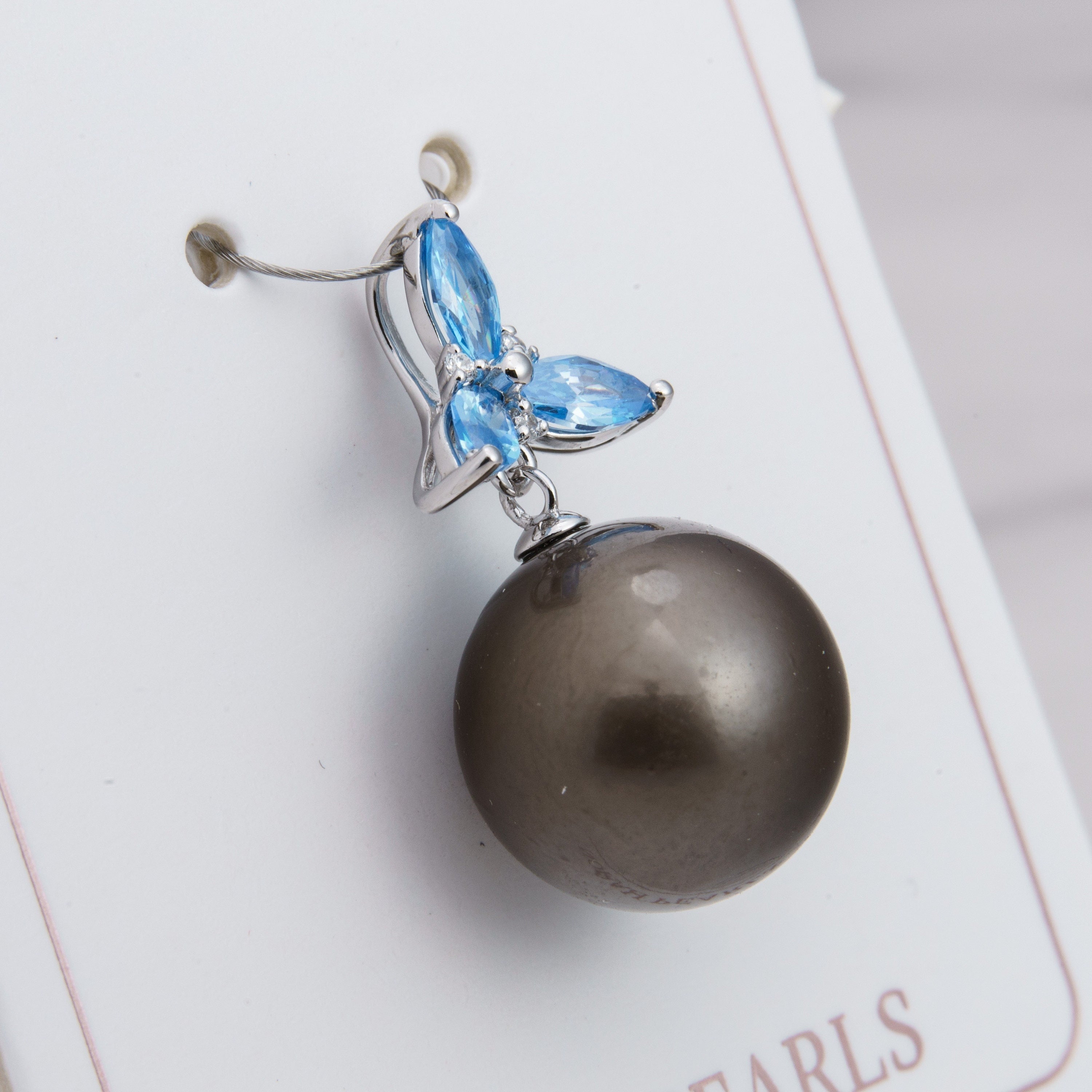 13mm tahitian pearl pendant, 925 sterling silver, rhodium finish, cubic zirconia