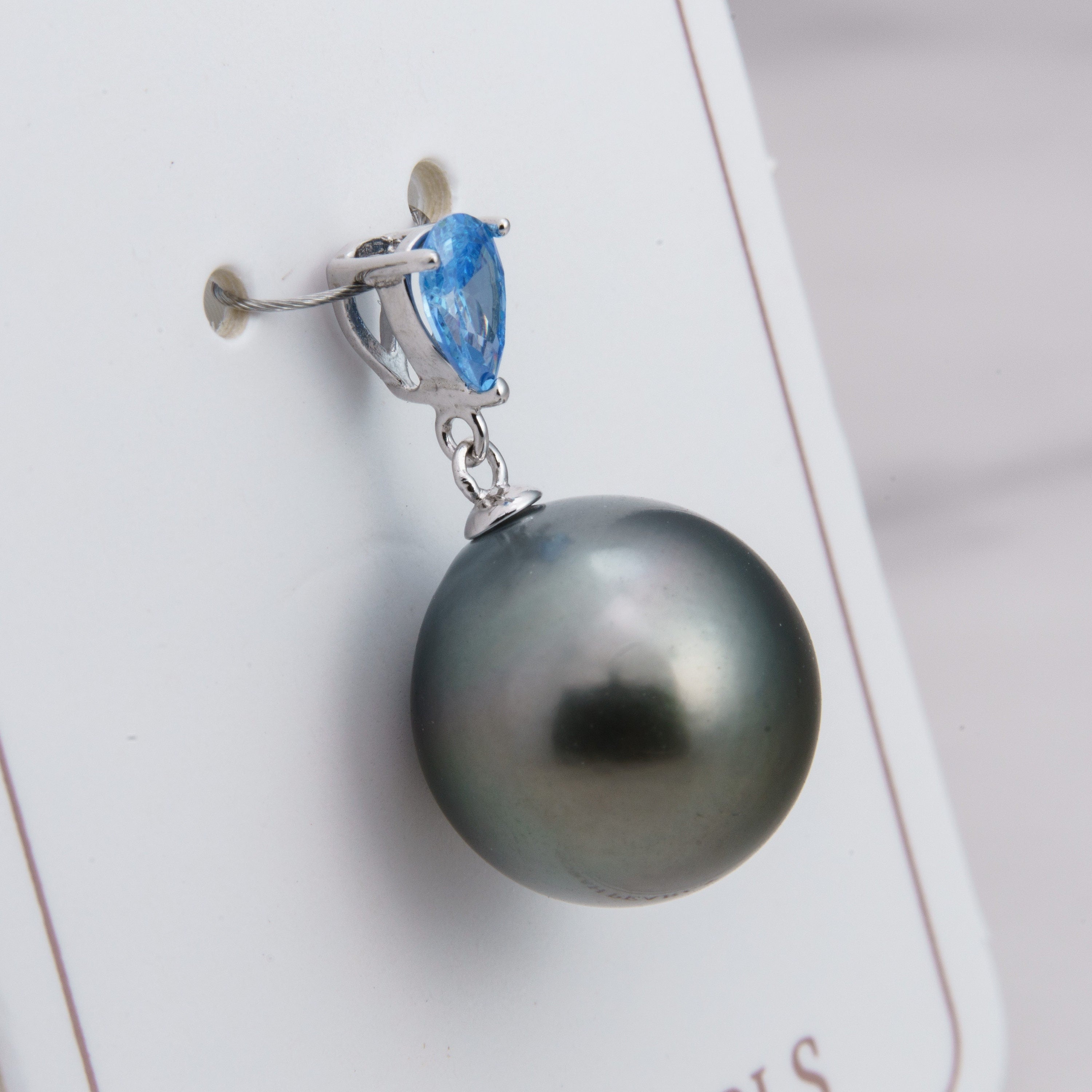 13mm tahitian pearl pendant, 925 sterling silver, rhodium finish, cubic zirconia