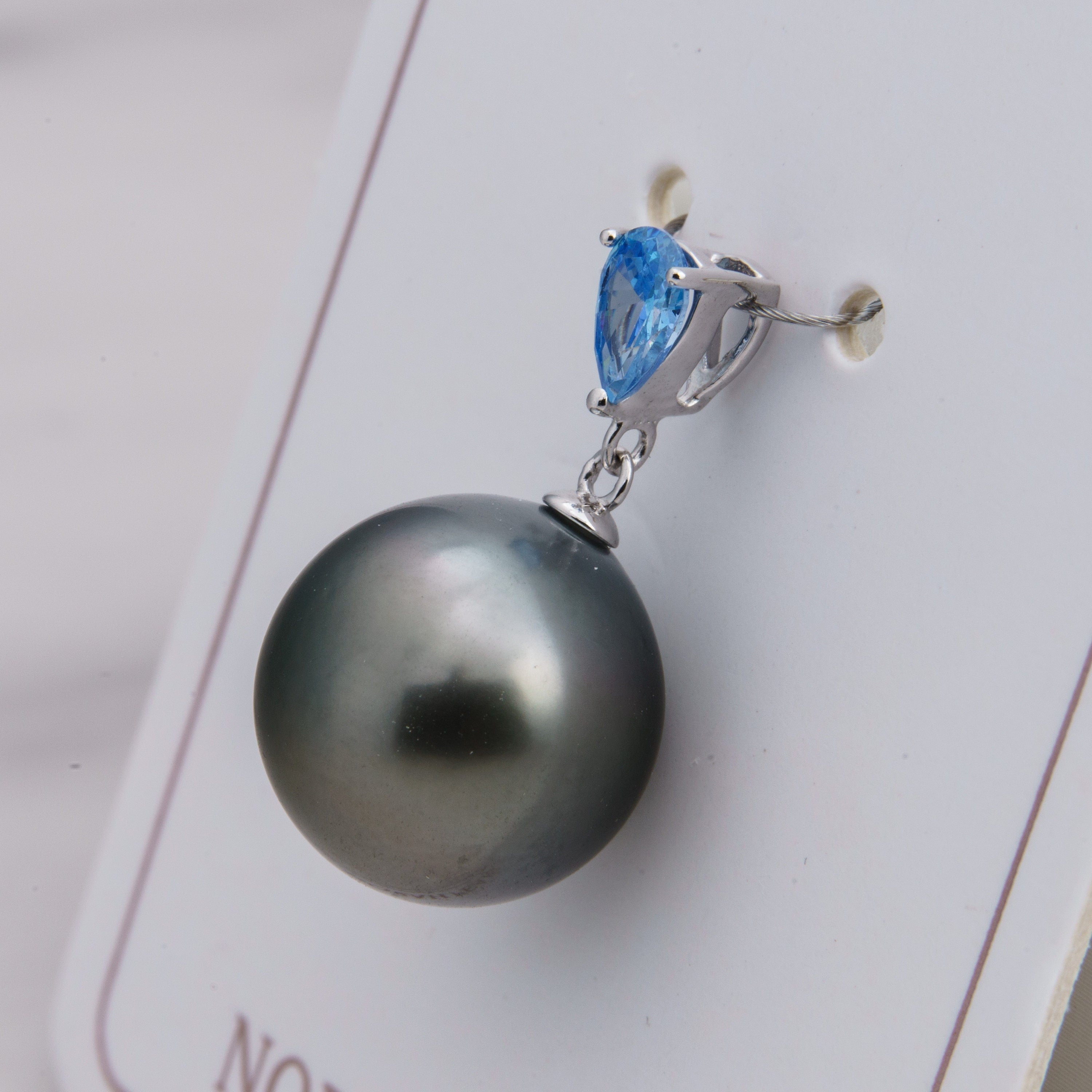 13mm tahitian pearl pendant, 925 sterling silver, rhodium finish, cubic zirconia