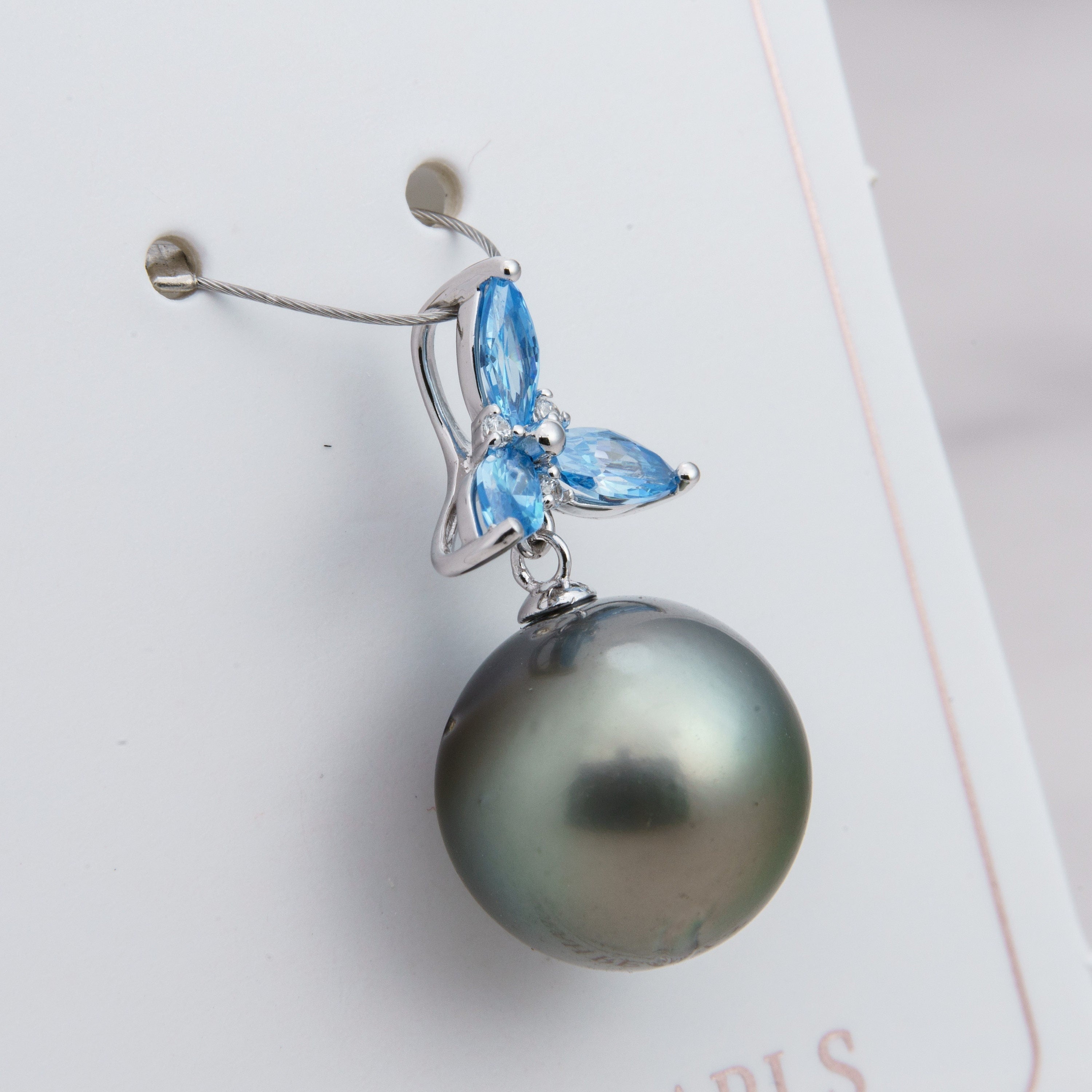 13mm tahitian pearl pendant, 925 sterling silver, rhodium finish, cubic zirconia