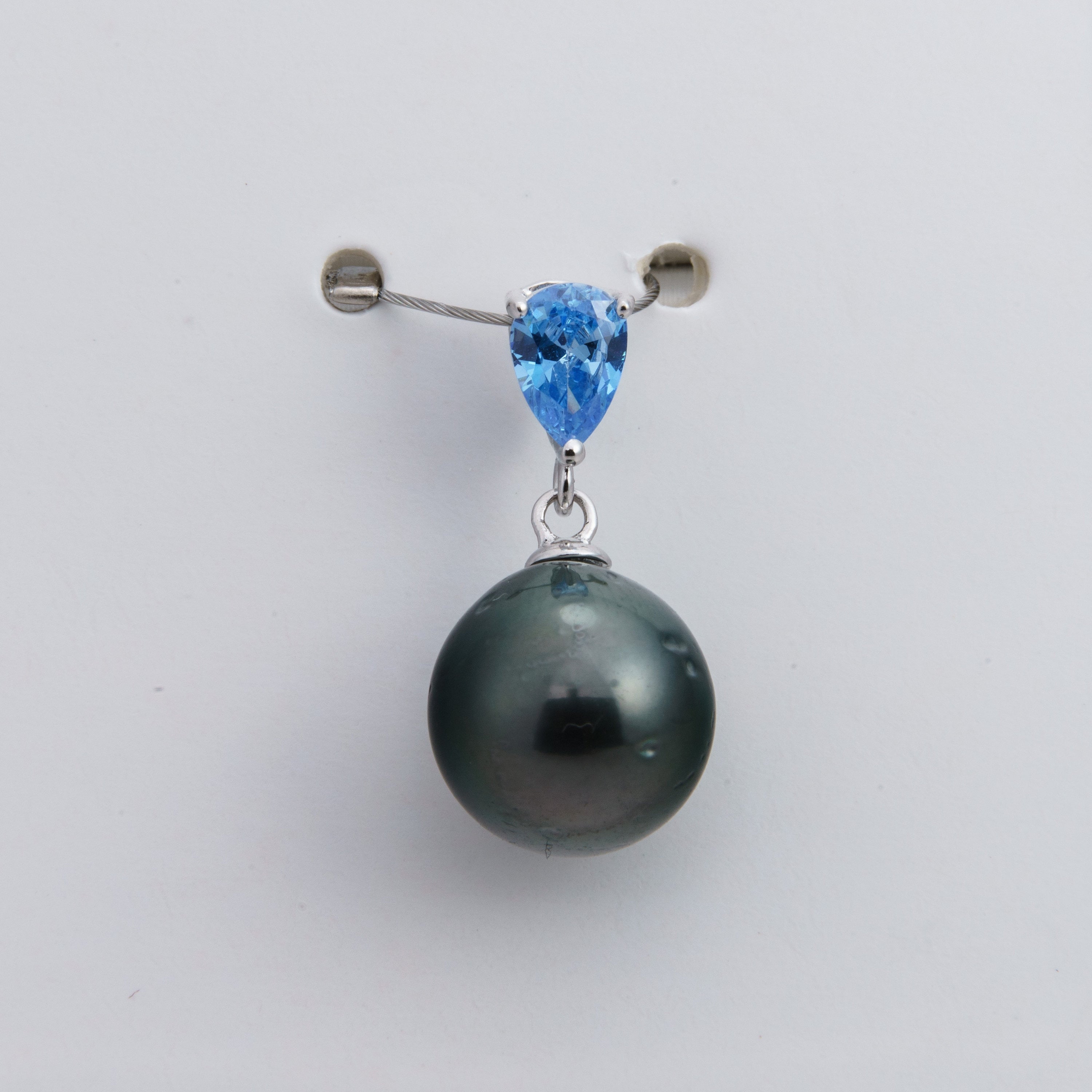 10mm tahitian pearl pendant, 925 sterling silver, rhodium finish, cubic zirconia