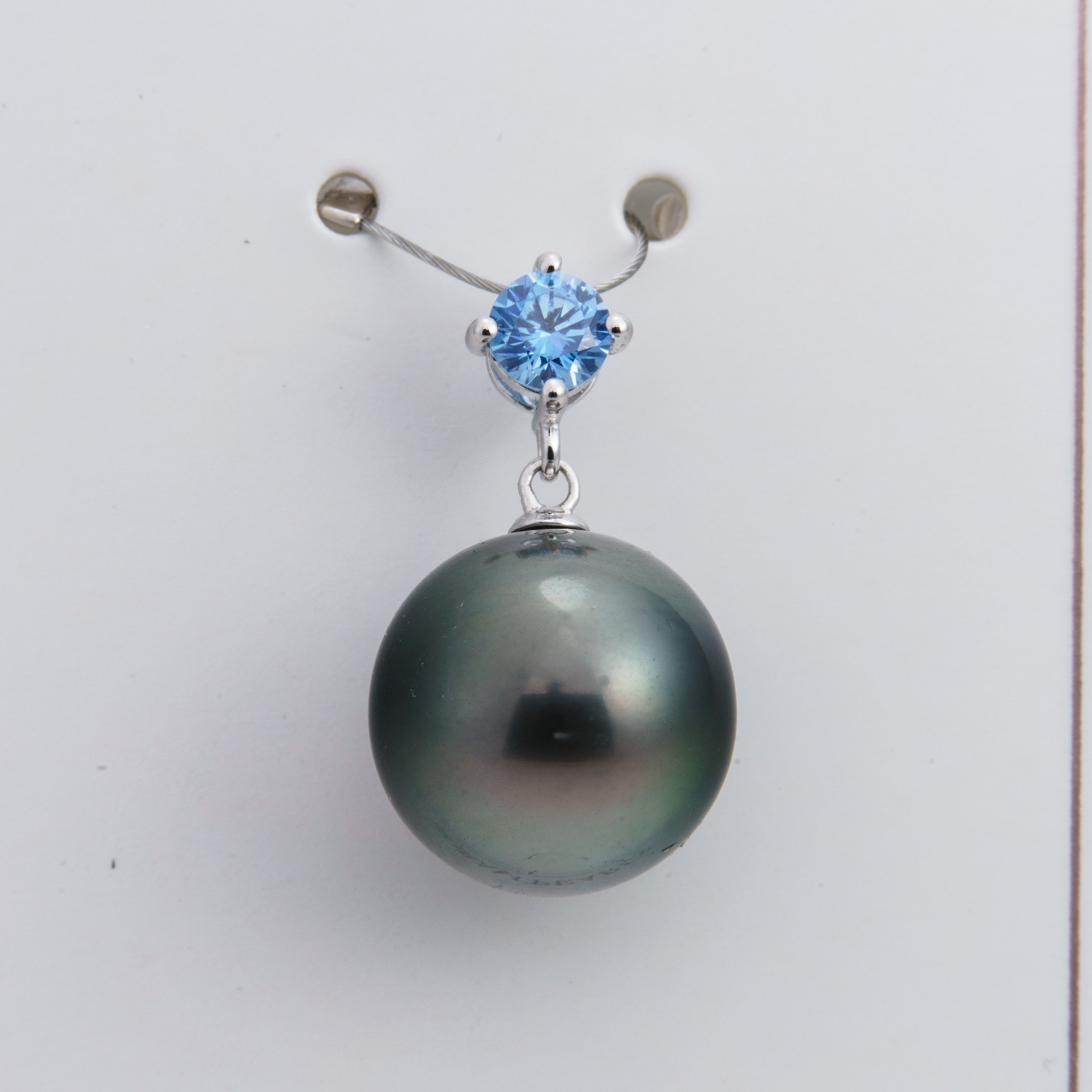 13mm tahitian pearl pendant, 925 sterling silver, rhodium finish, cubic zirconia