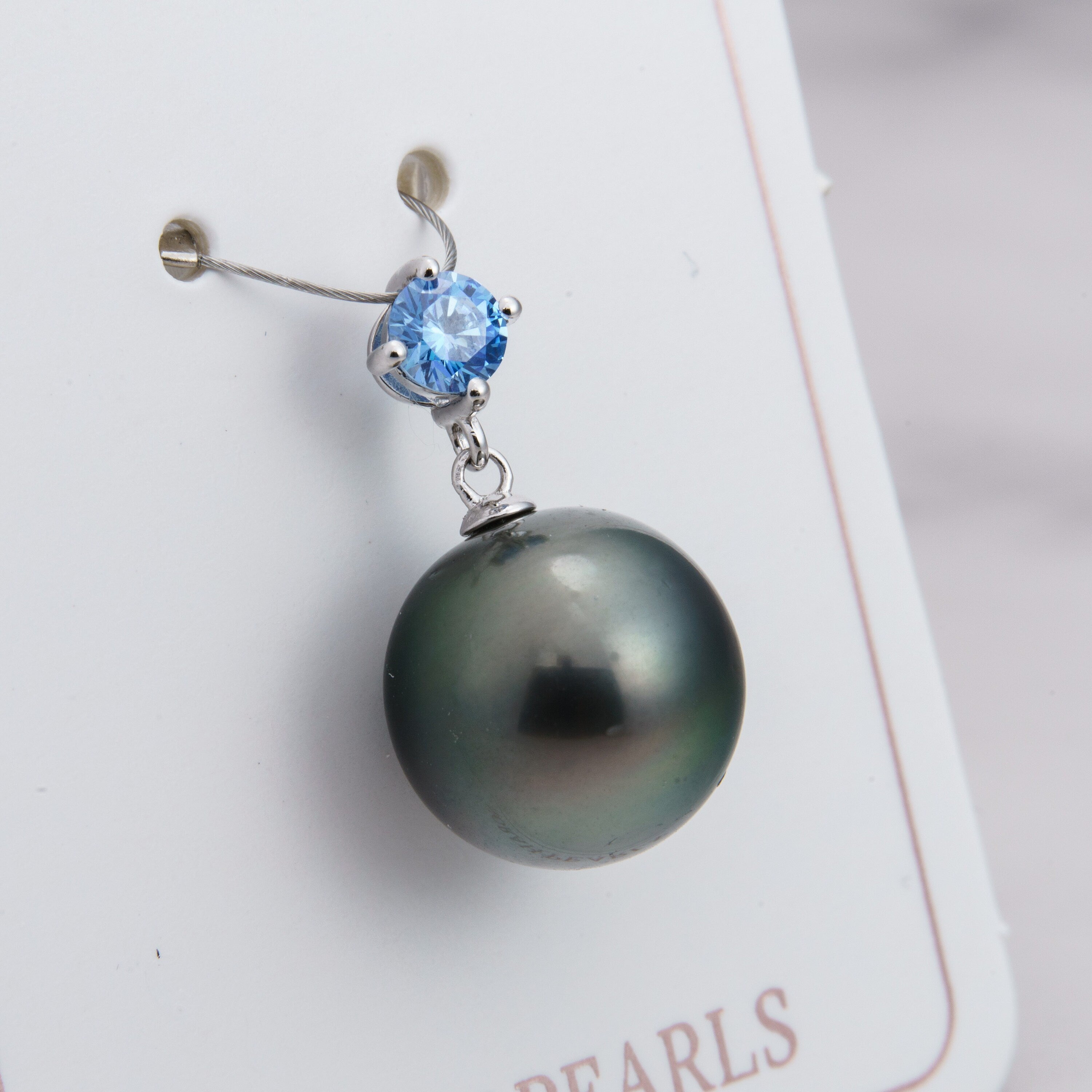 13mm tahitian pearl pendant, 925 sterling silver, rhodium finish, cubic zirconia
