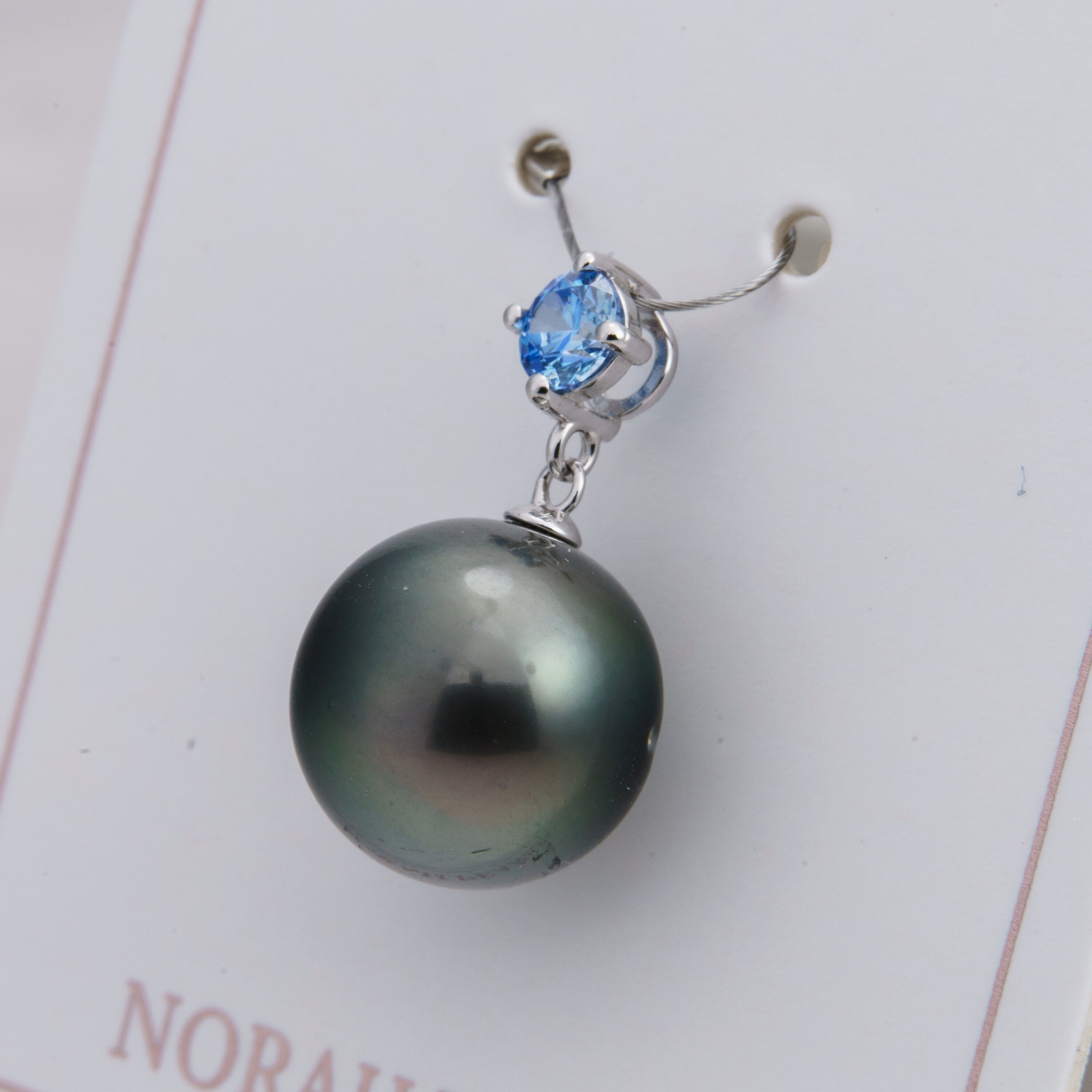 13mm tahitian pearl pendant, 925 sterling silver, rhodium finish, cubic zirconia