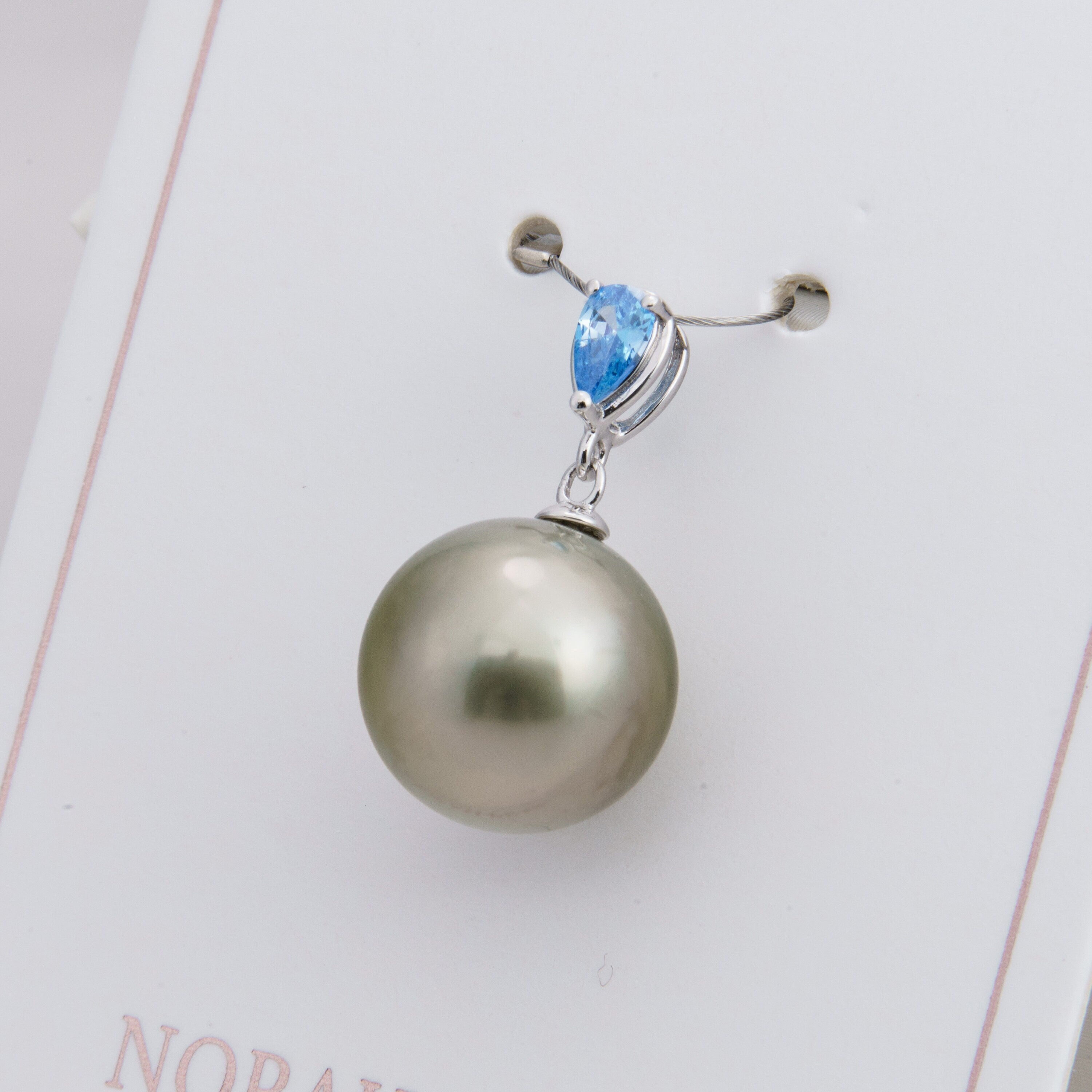 12mm tahitian pearl pendant, 925 sterling silver, rhodium finish, cubic zirconia