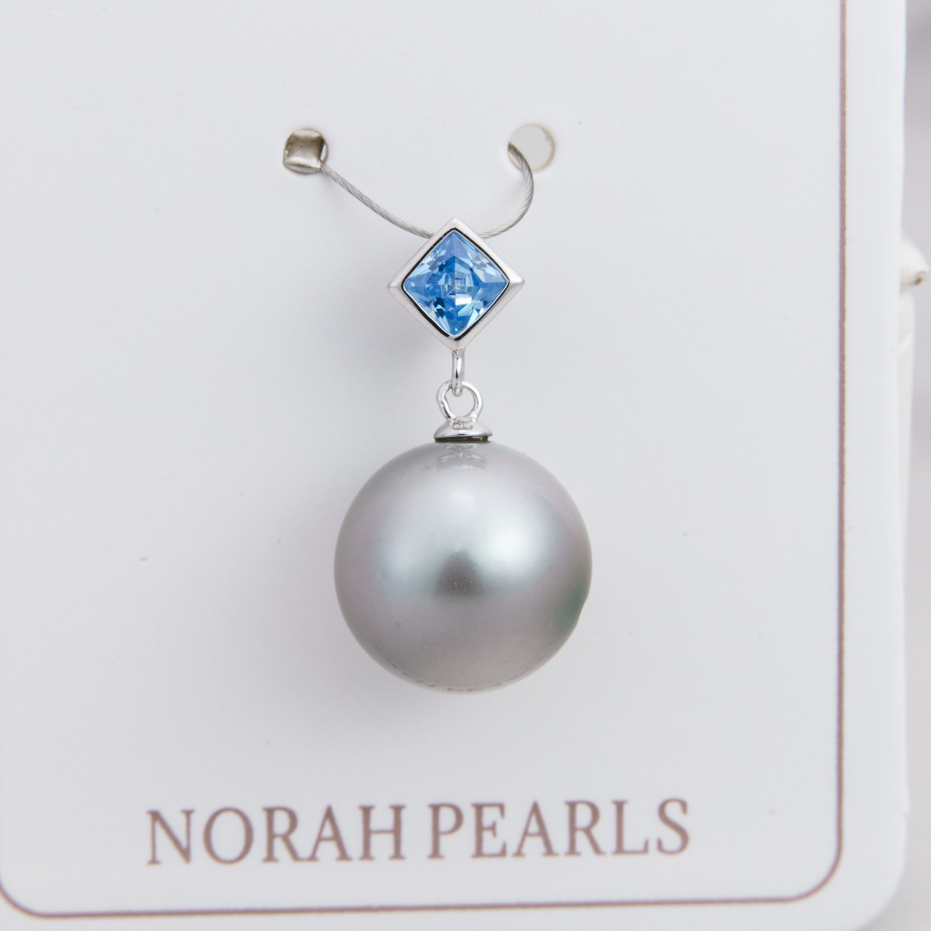 12mm tahitian pearl pendant, 925 sterling silver, rhodium finish, cubic zirconia
