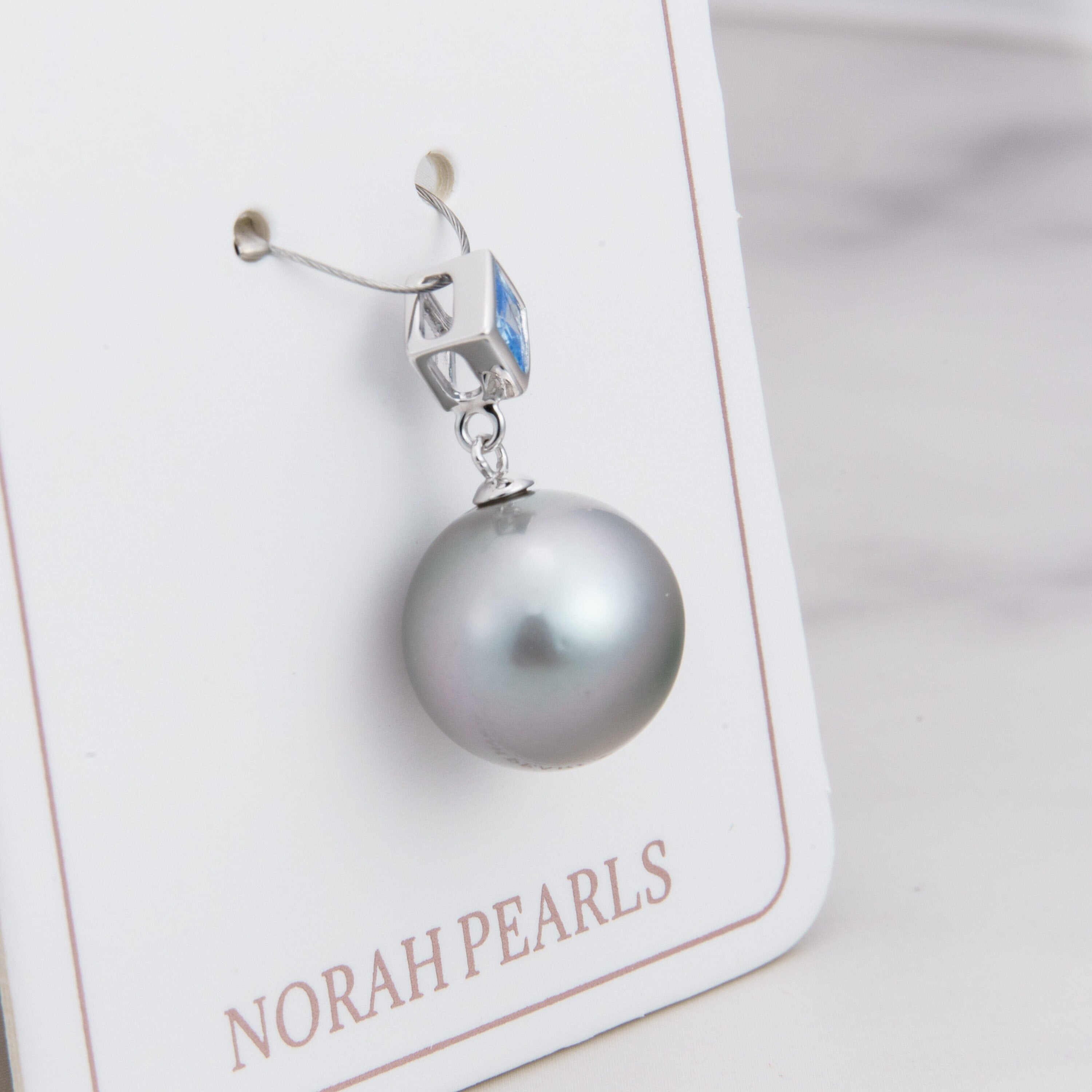 12mm tahitian pearl pendant, 925 sterling silver, rhodium finish, cubic zirconia