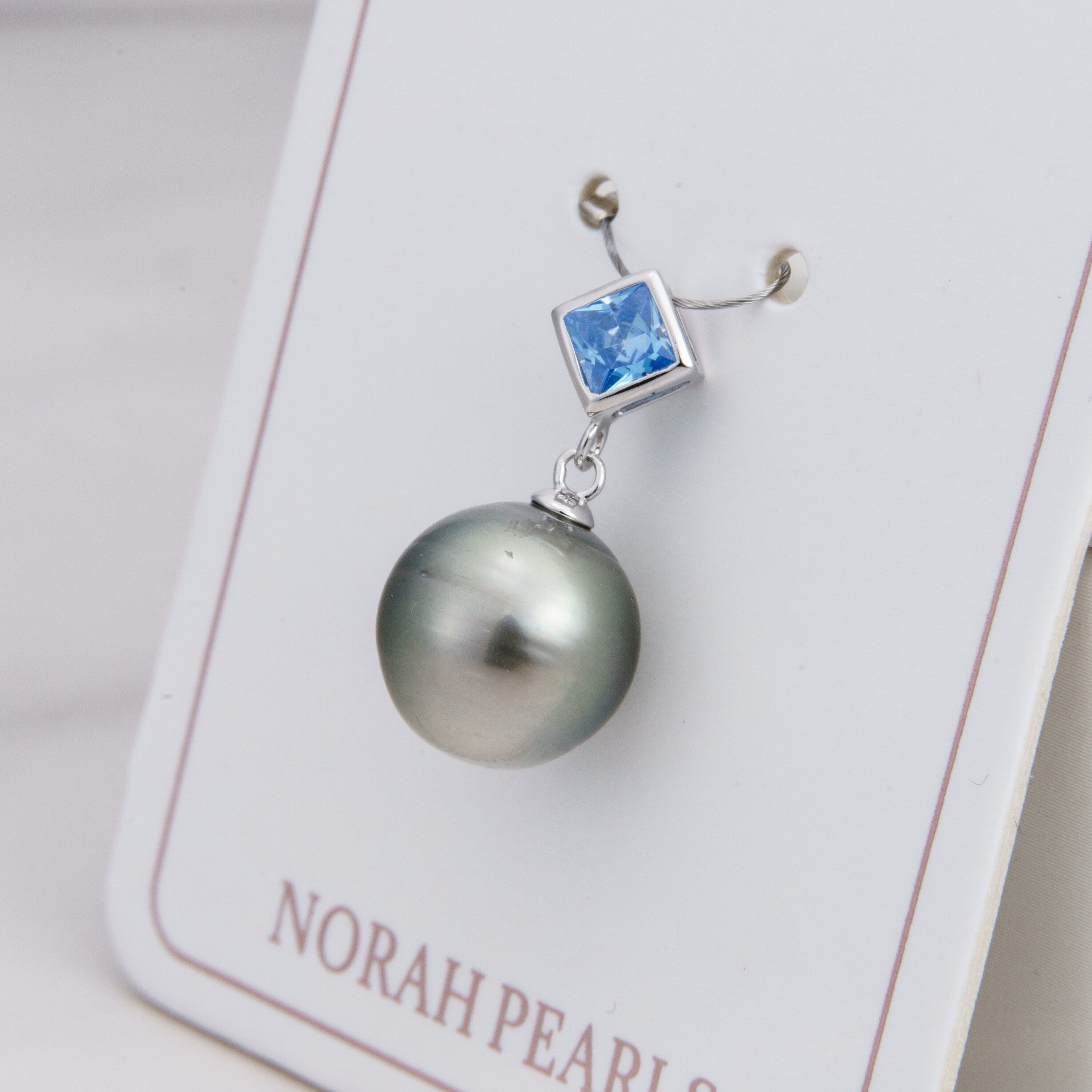 10mm tahitian pearl pendant, 925 sterling silver, rhodium finish, cubic zirconia