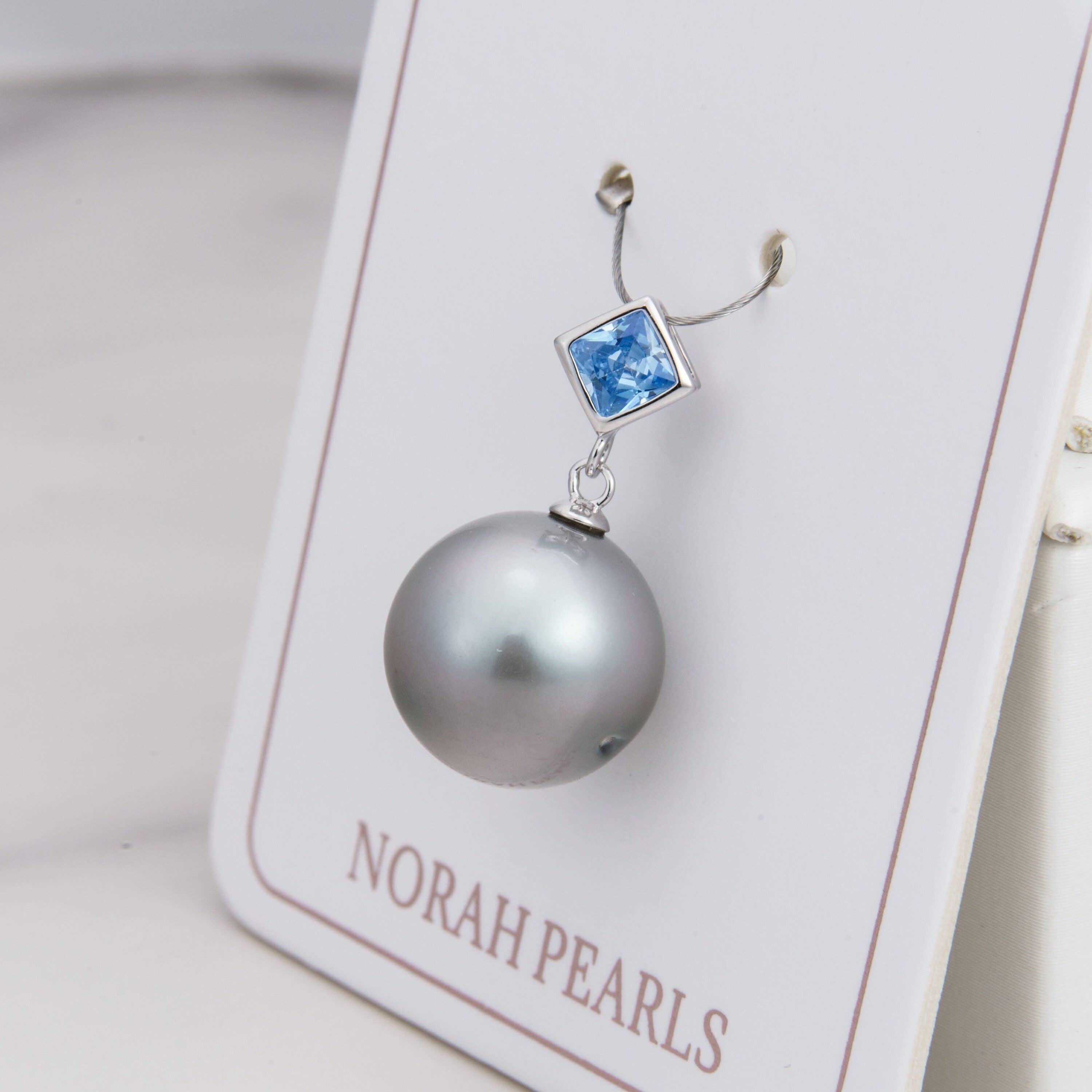12mm tahitian pearl pendant, 925 sterling silver, rhodium finish, cubic zirconia