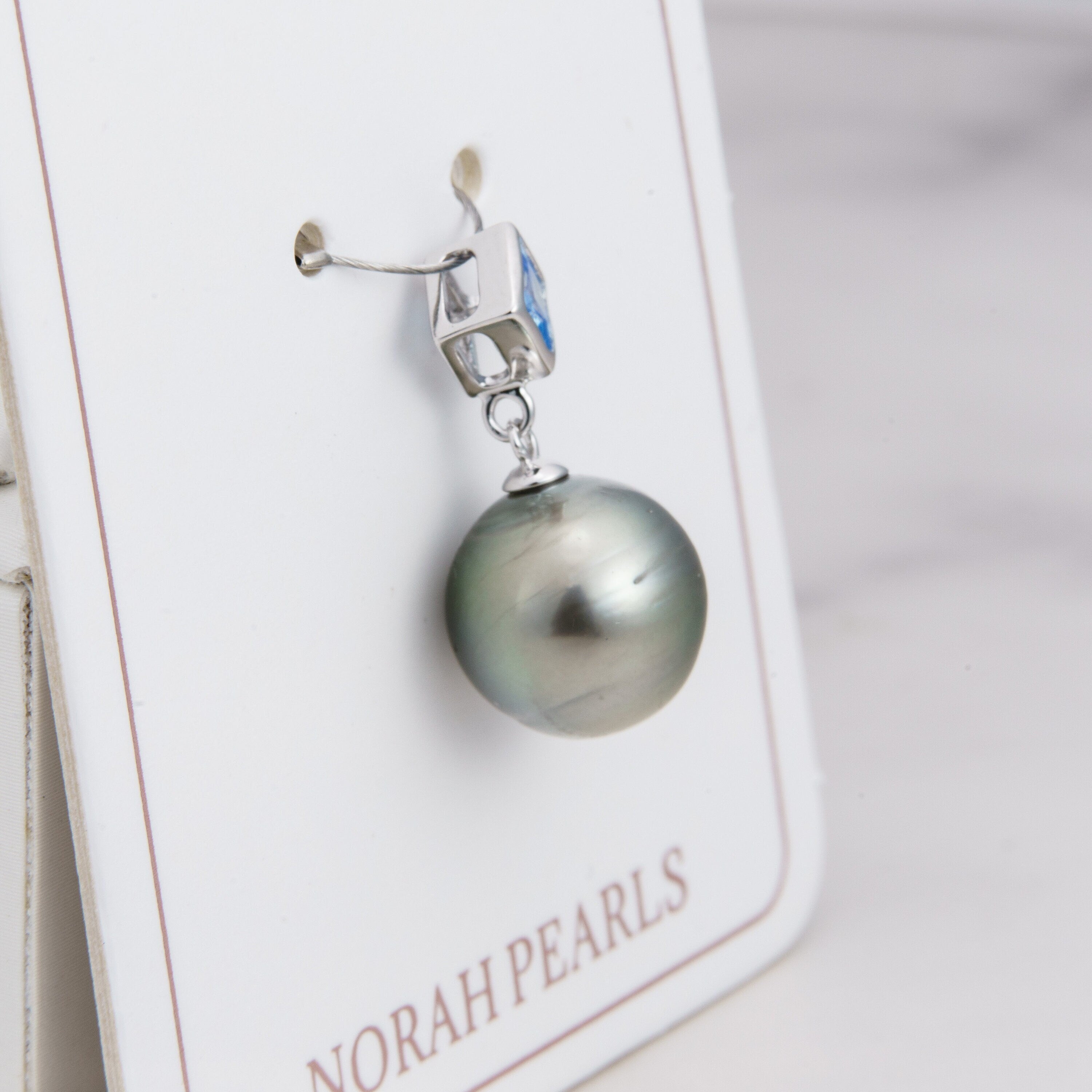 10mm tahitian pearl pendant, 925 sterling silver, rhodium finish, cubic zirconia