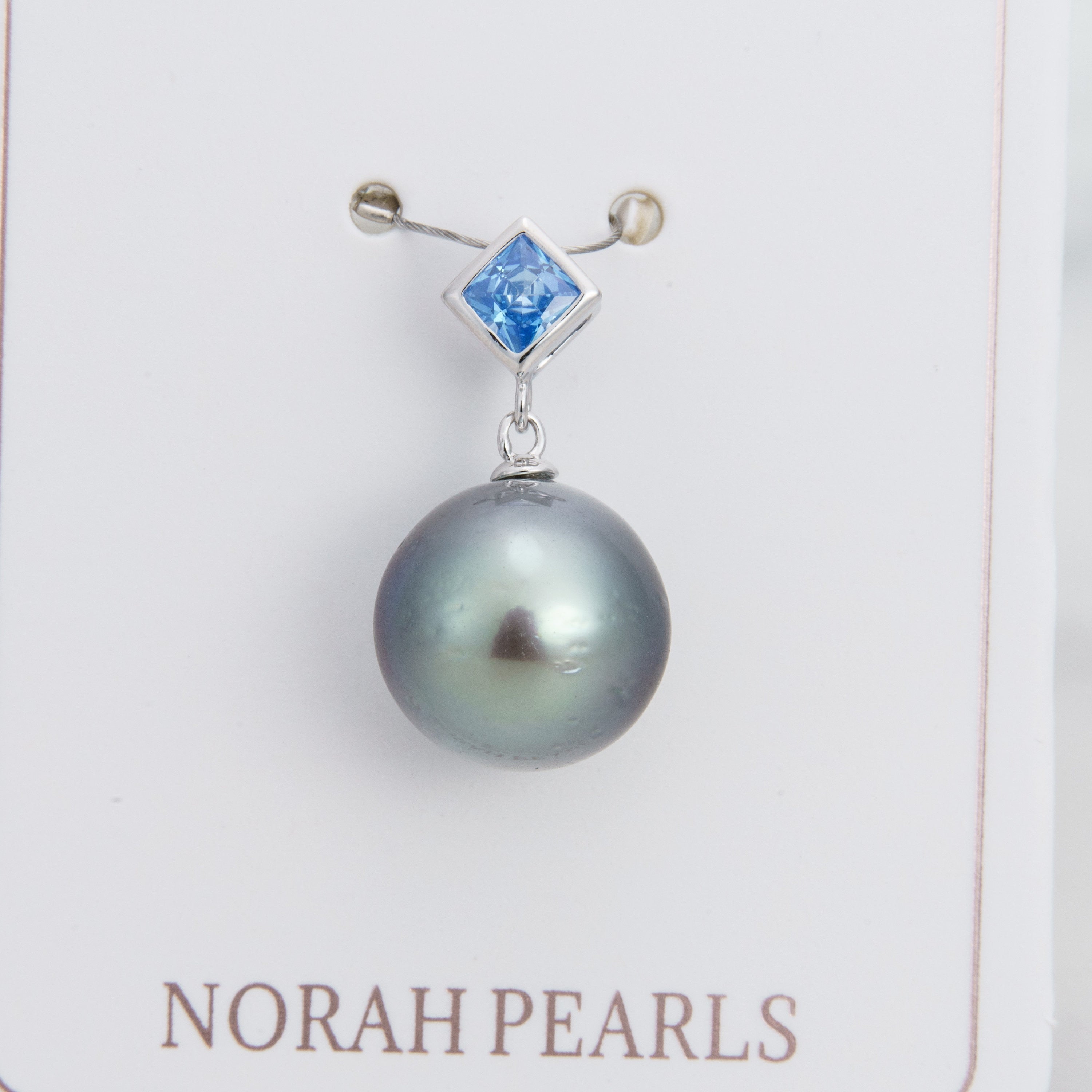 12mm tahitian pearl pendant, 925 sterling silver, rhodium finish, cubic zirconia