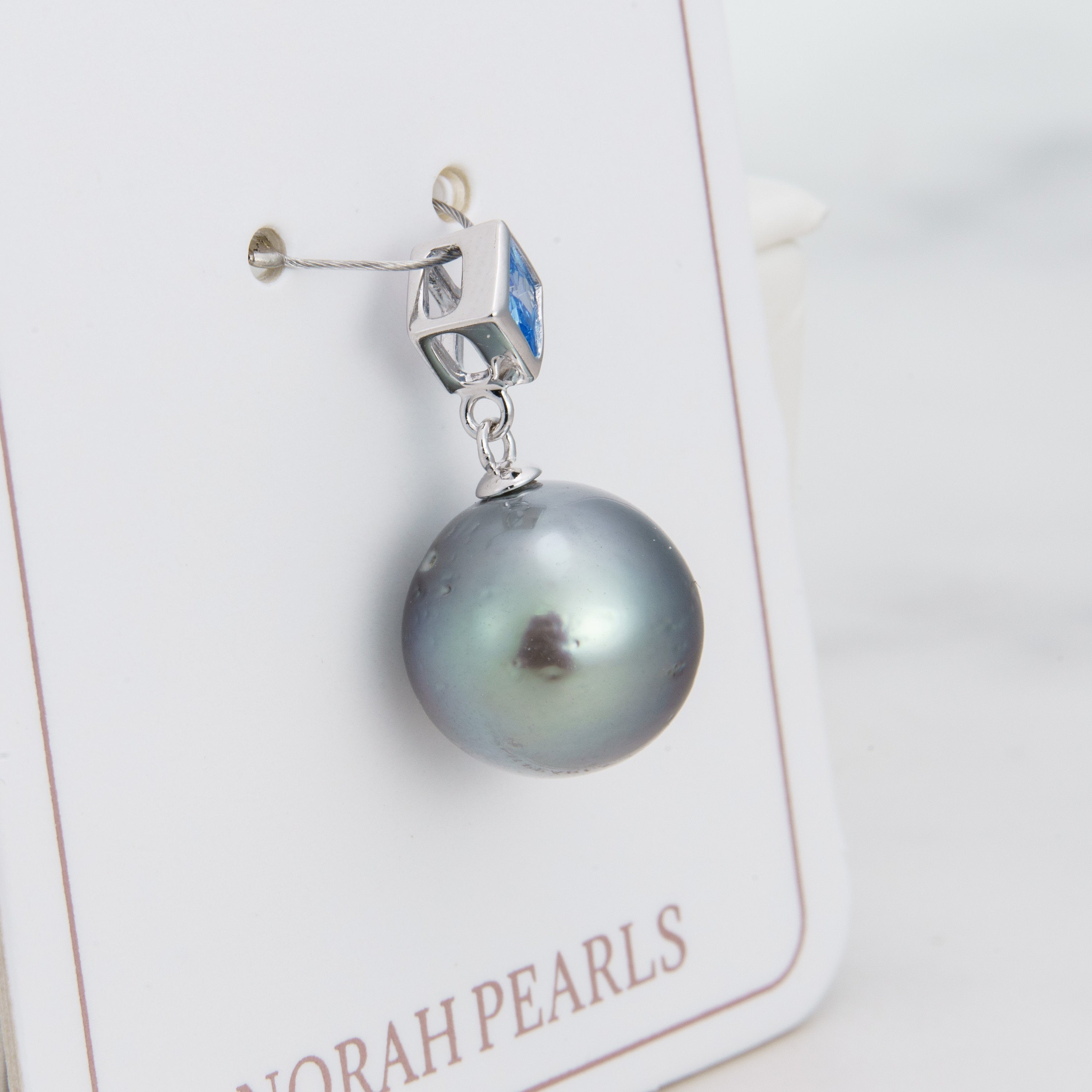 12mm tahitian pearl pendant, 925 sterling silver, rhodium finish, cubic zirconia