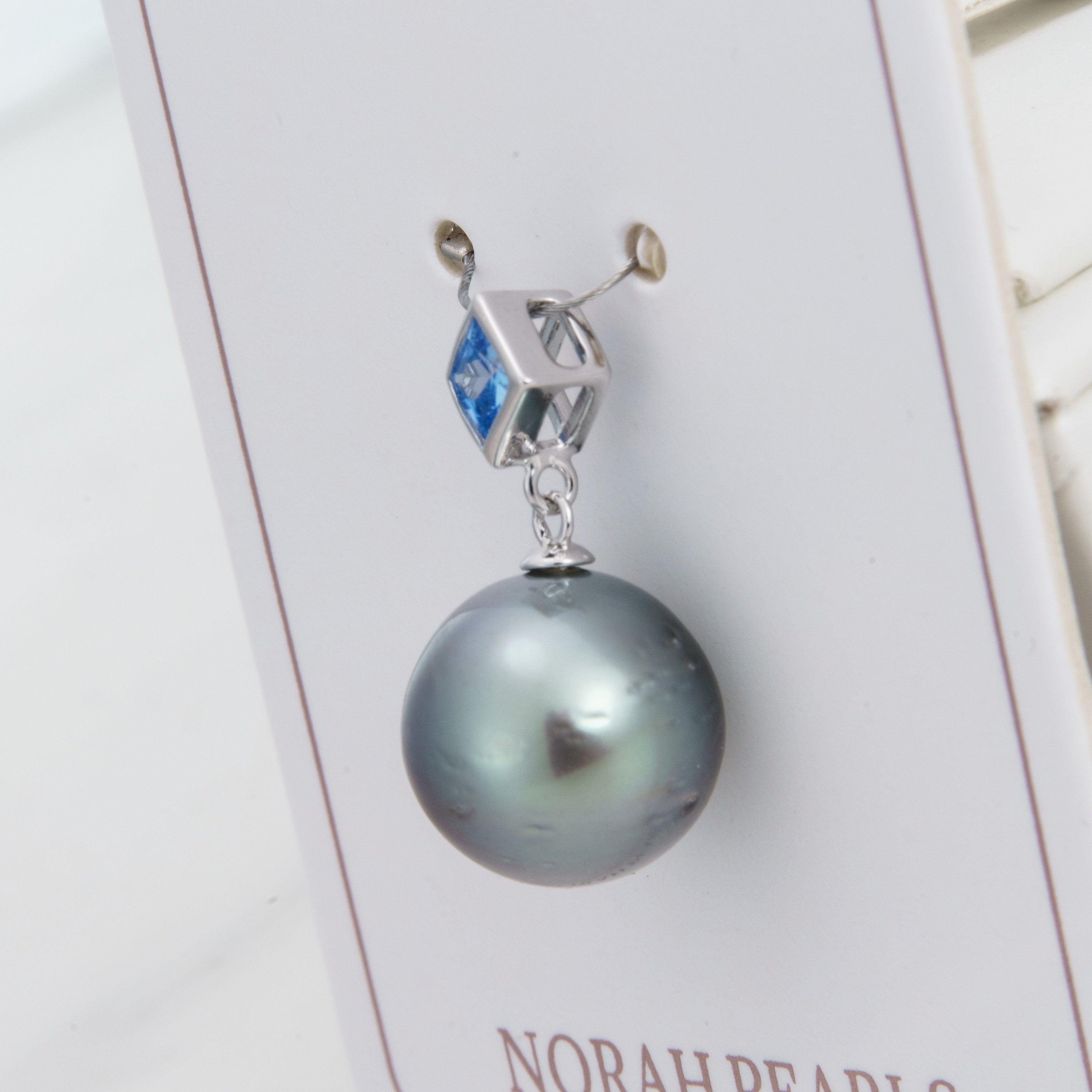 12mm tahitian pearl pendant, 925 sterling silver, rhodium finish, cubic zirconia