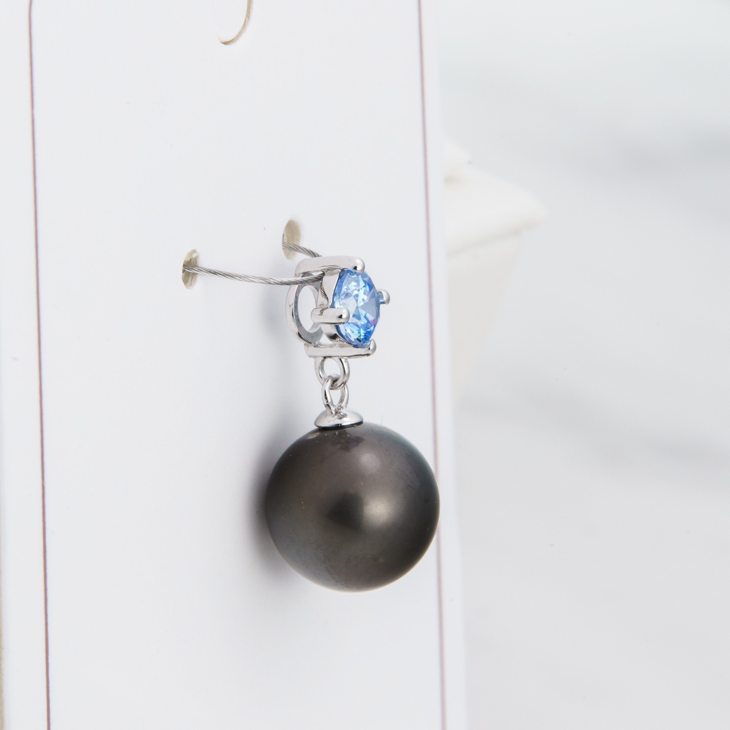 9mm tahitian pearl pendant, 925 sterling silver, rhodium finish, cubic zirconia -