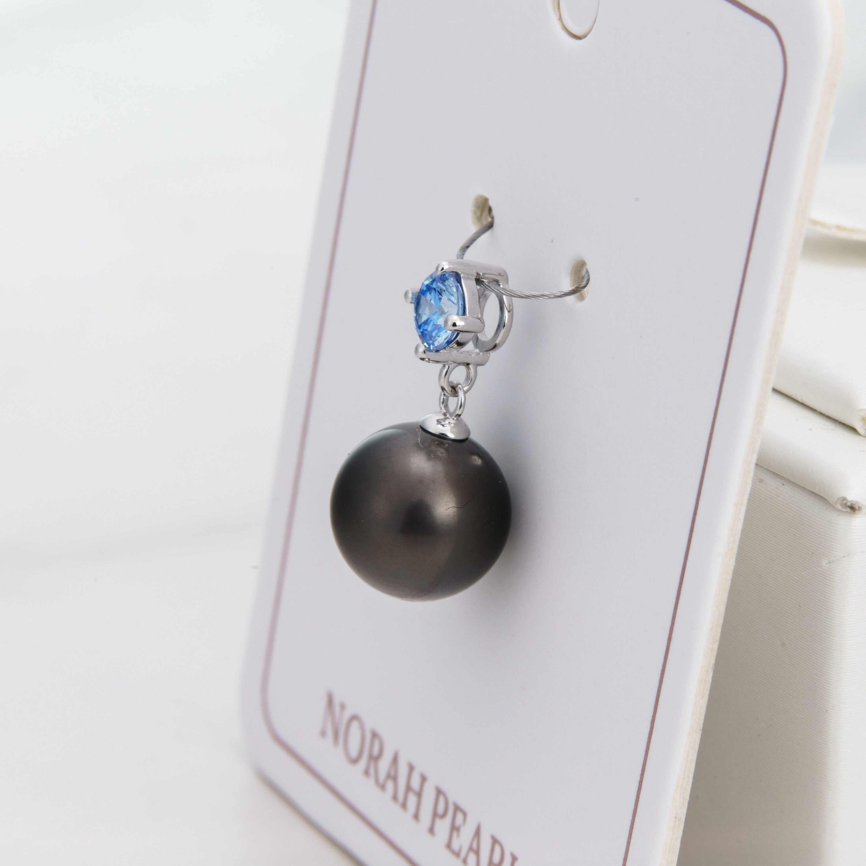 9mm tahitian pearl pendant, 925 sterling silver, rhodium finish, cubic zirconia -