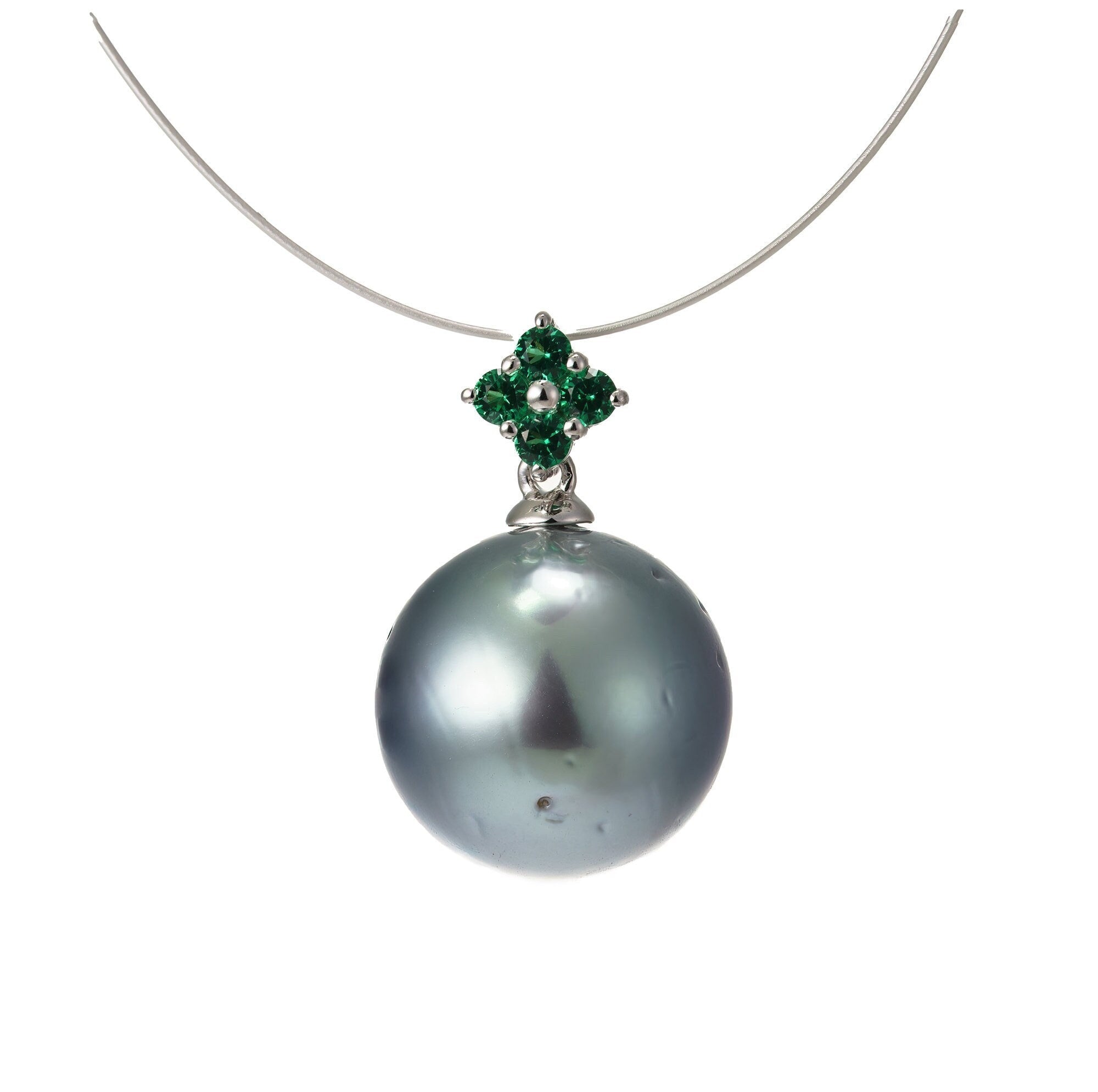 12mm tahitian pearl pendant, 925 sterling silver, rhodium finish, cubic zirconia