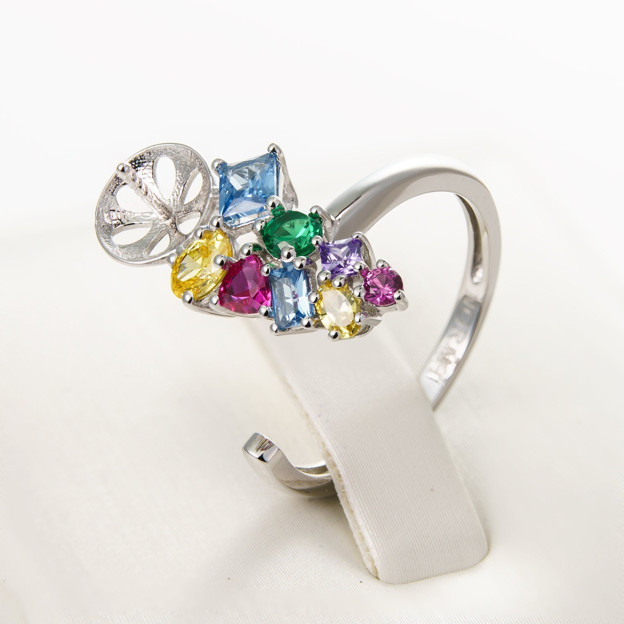 Pearl ring mounting 925 sterling silver rhodium plated pearls findings pearl settings cubic zirconia