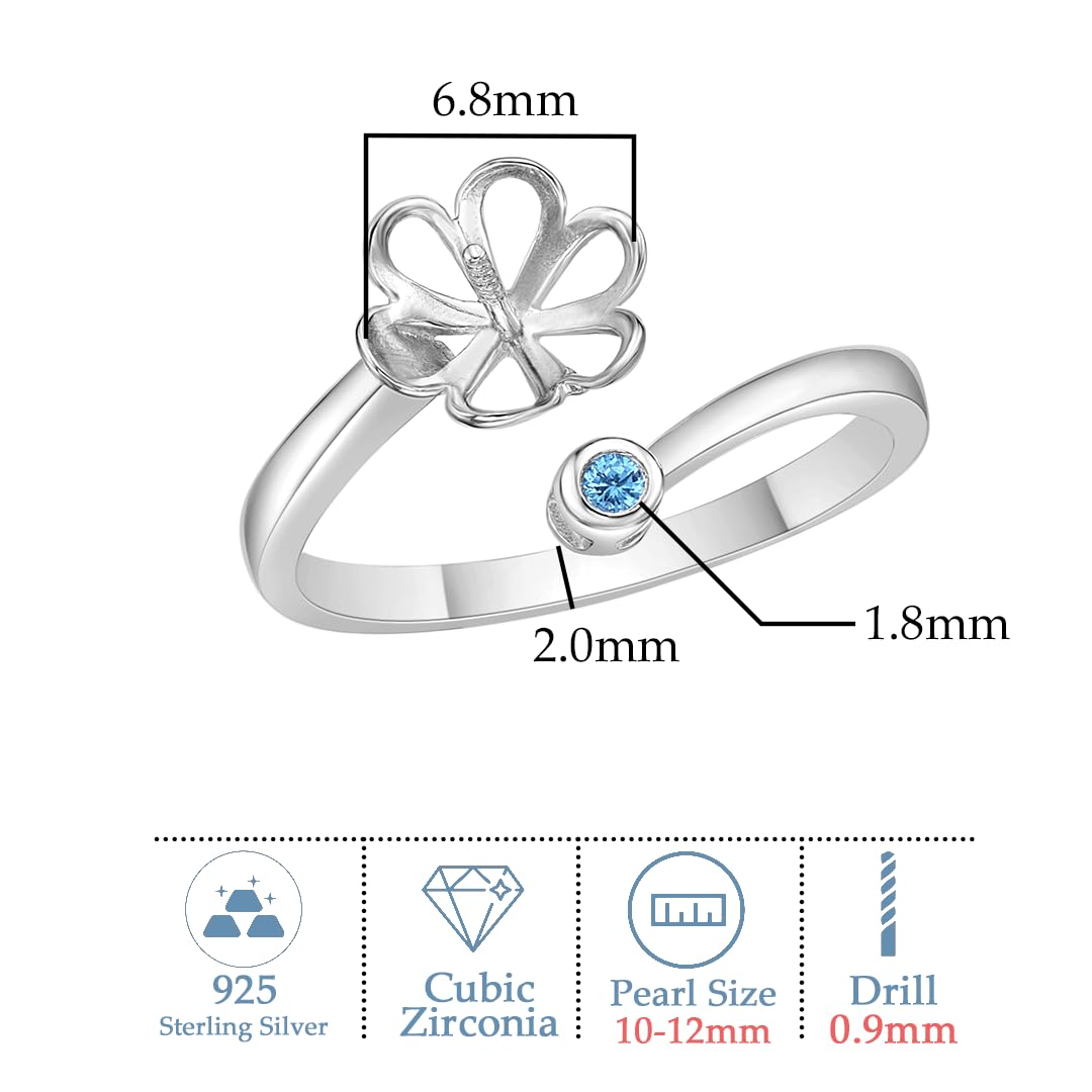 Minimalist 925 Silver Pearl Ring Mount Designed for 10-12mm Pearls