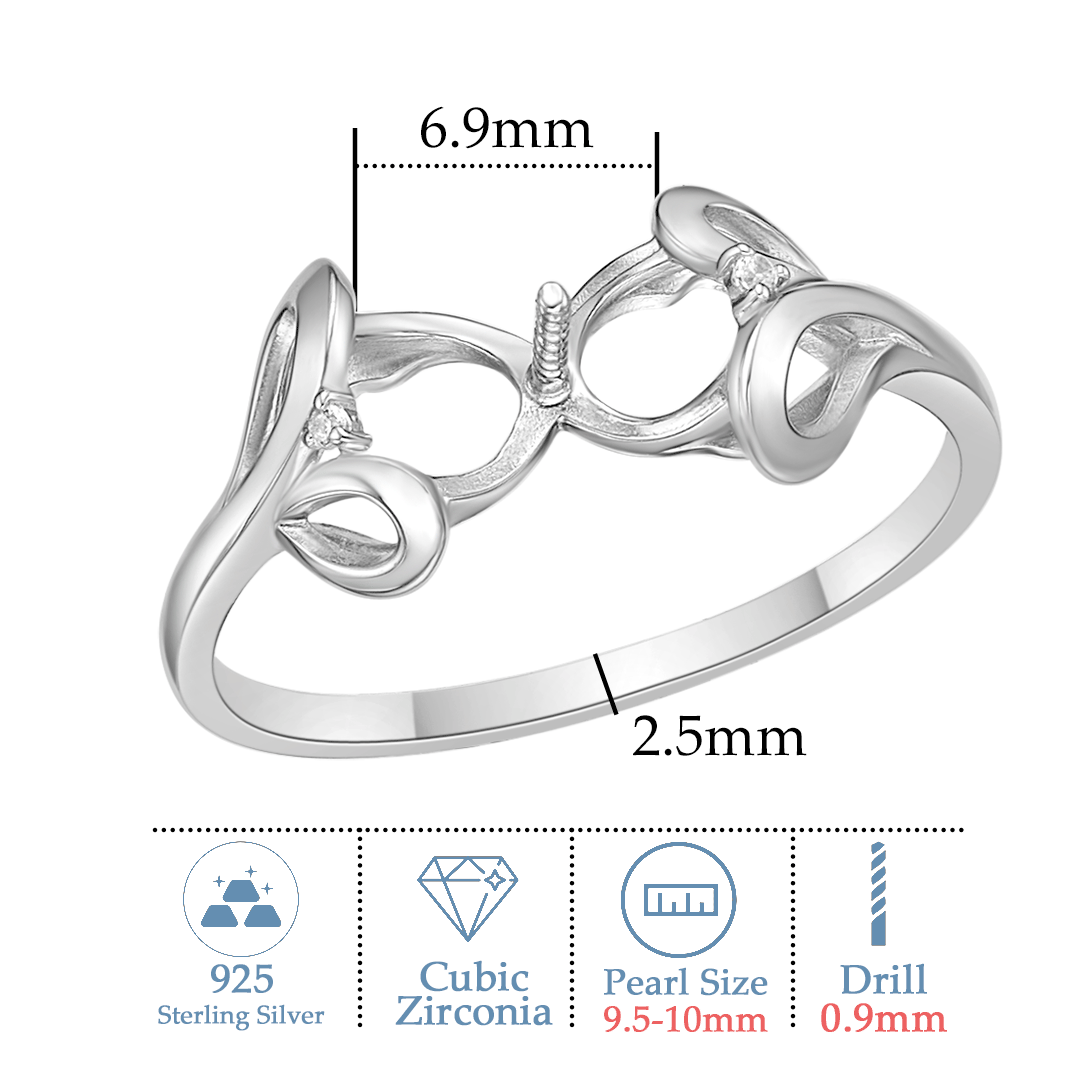 925 Sterling Silver Pearl Ring Mount - Elegant Setting for Your Pearls. Pearl ring mount without pearl
